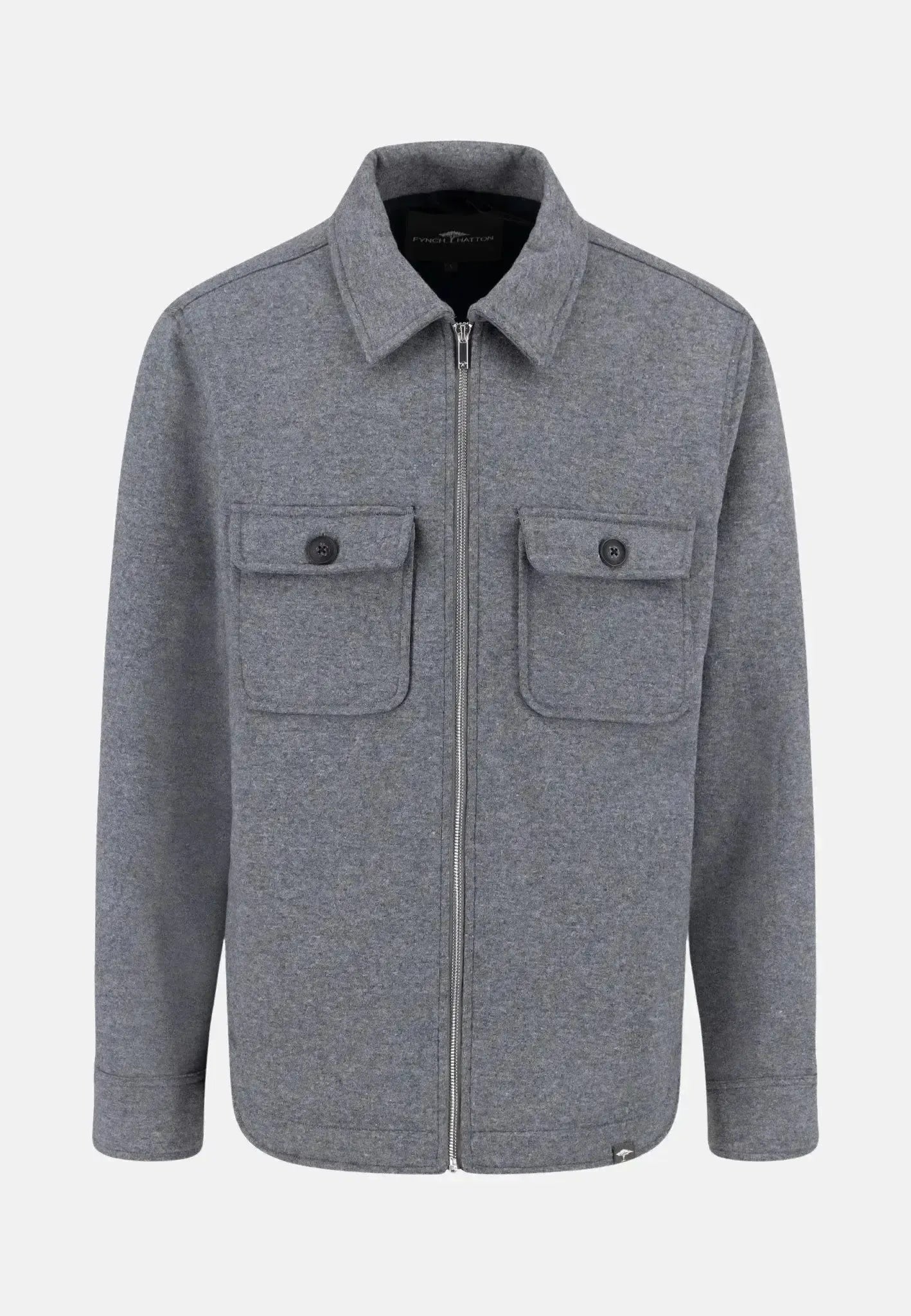 Fynch - Hatton Wool Blend Melange Overshirt Steel - 15102508-936-S - northern threads uk