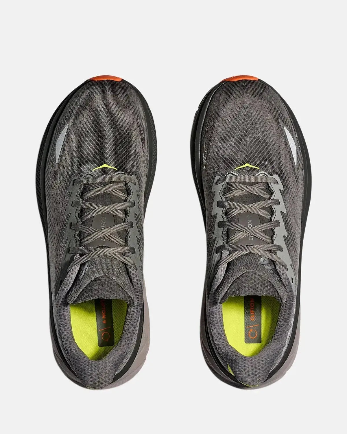 HOKA-HOKA CLIFTON 9 GORE-TEX TRAINERS ASPHALT GREY GRAVEL-NORTHERN THREADS DESIGNER MENSWEAR