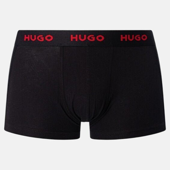 HUGO 3 Pack Cotton Stretch Trunks Black Red - O5 - northern threads uk