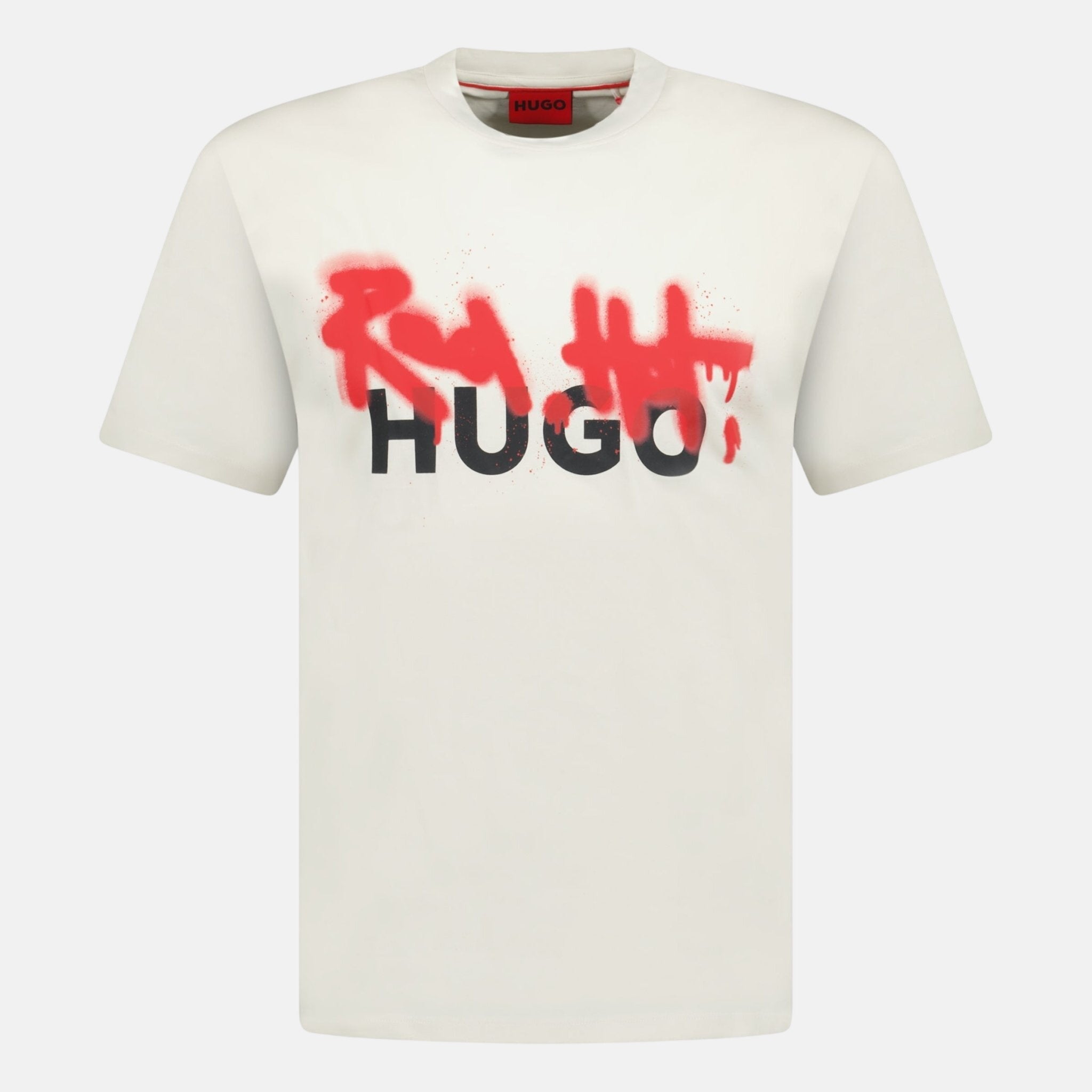 HUGO Spray Print T-Shirt Ivory - C14 - northern threads uk