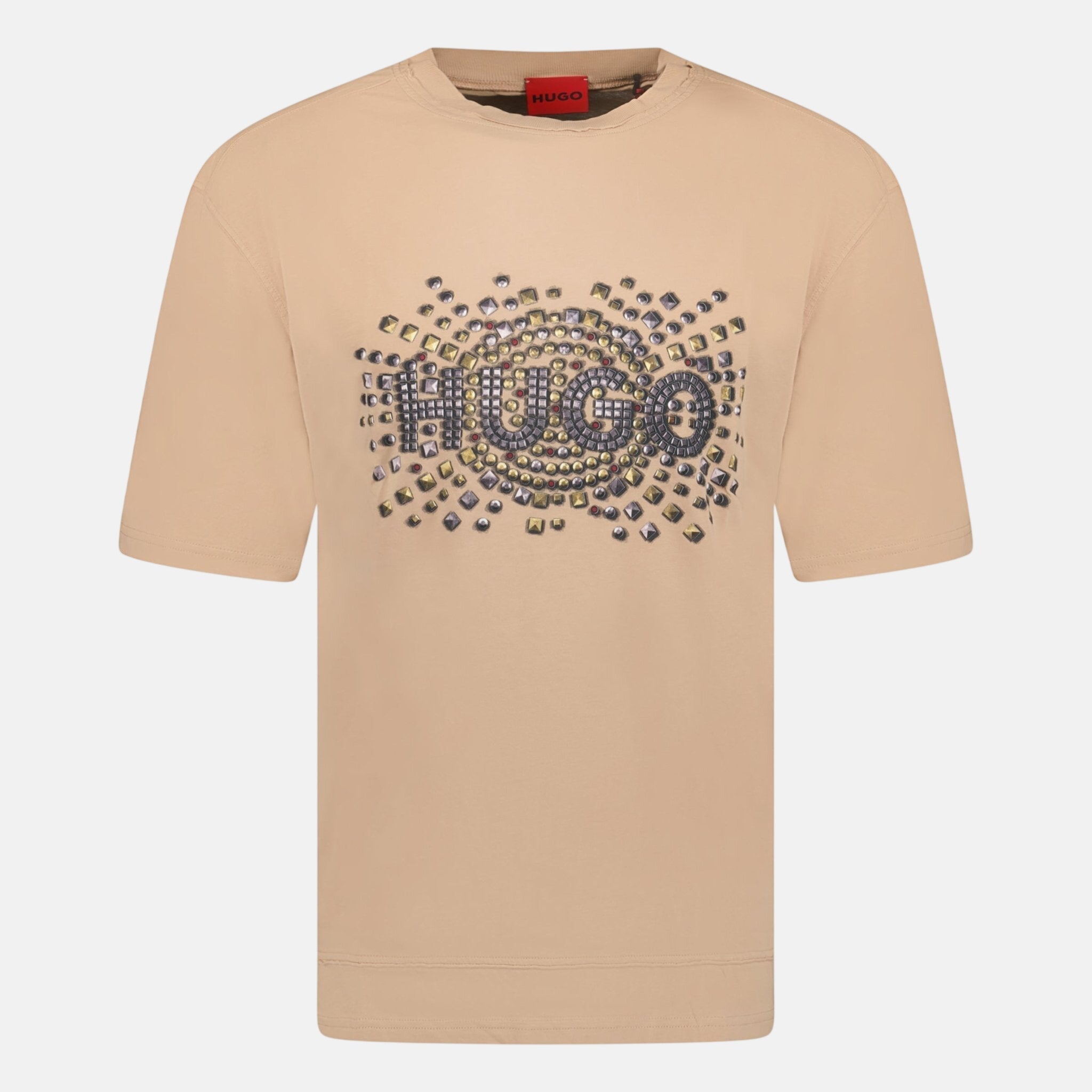 HUGO Studded Logo Cotton - Jersey T-Shirt Brown - C23 - northern threads uk