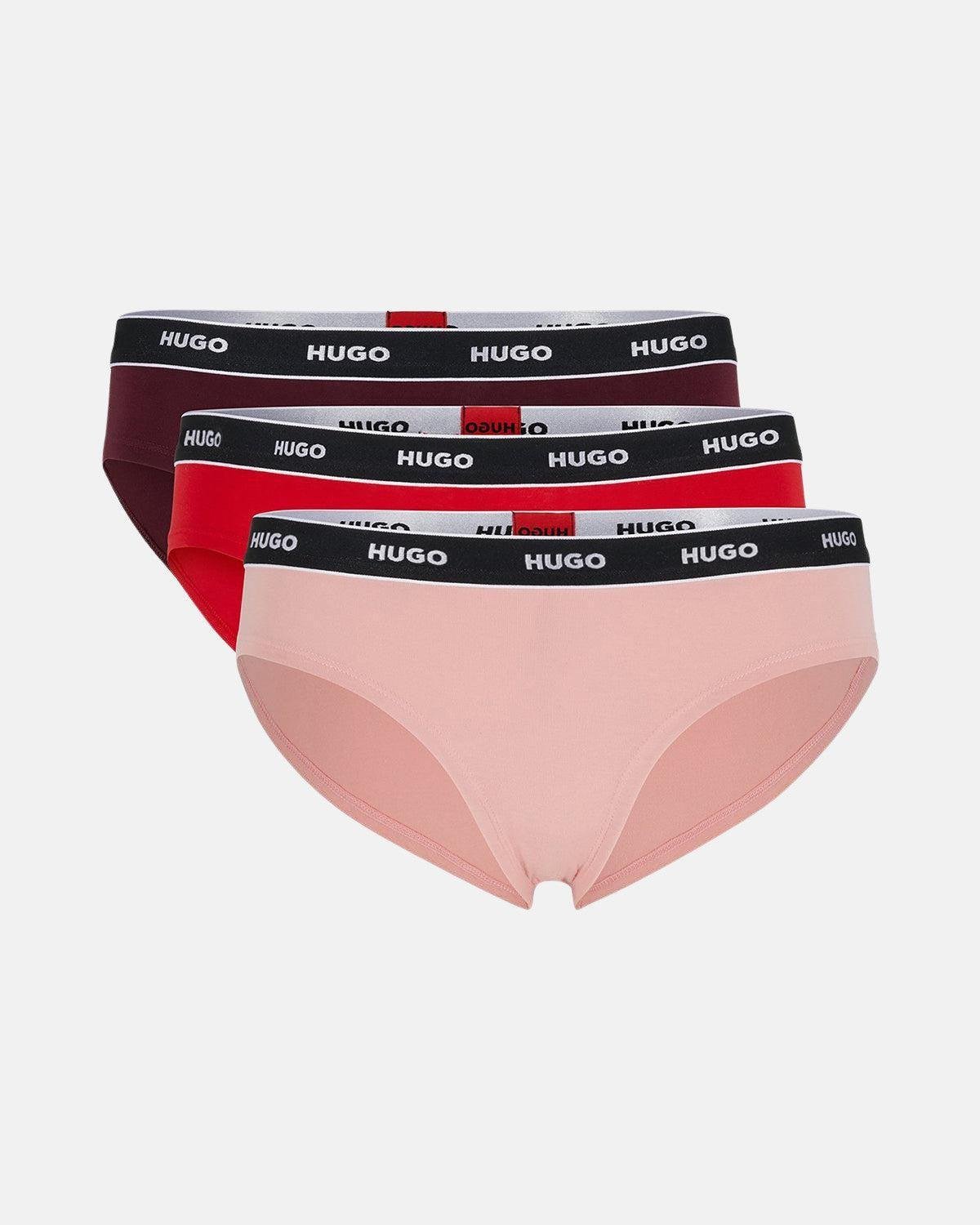 HUGO WOMENS 3 PACK BRIEFS BURGUNDY PINK RED - HUGO-50480157-972-XS - northern threads uk