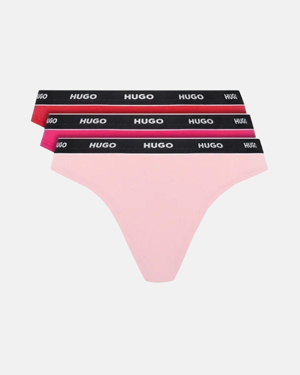 HUGO WOMENS 3 PACK BRIEFS RED PINK ROSE - HUGO-50480157-969-XS - northern threads uk