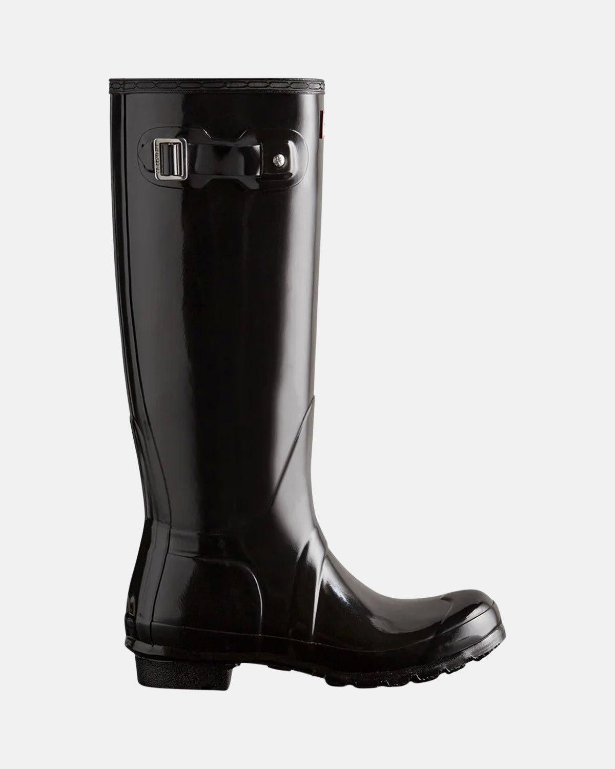 HUNTER WOMENS ORIGINAL TALL GLOSS BOOTS BLACK - HUNTER-WFT1000RGL-BLK-UK3 - northern threads uk
