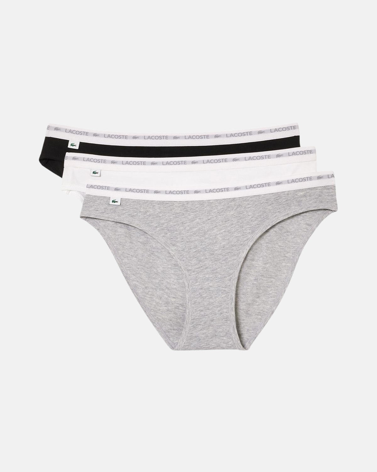 LACOSTE WOMENS 3 PACK STRETCH COTTON BRIEFS BLACK WHITE GREY - LACOSTE-8F1338-NUA-XS - northern threads uk