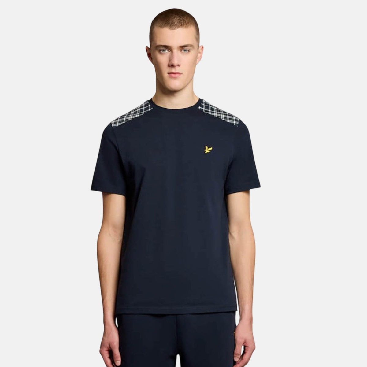 Lyle & Scott Check Panelled T-Shirt Dark Navy | Northern Threads Designer Menswear