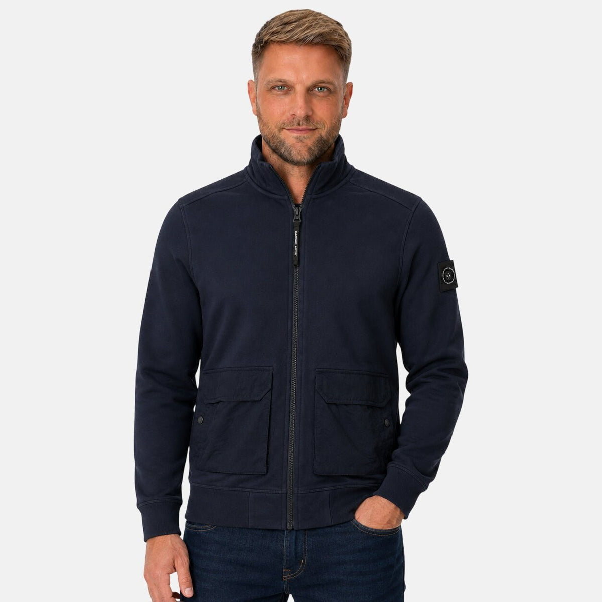 Marshall Artist Streatham Full Zip Sweatshirt Navy | Northern Threads Designer Menswear