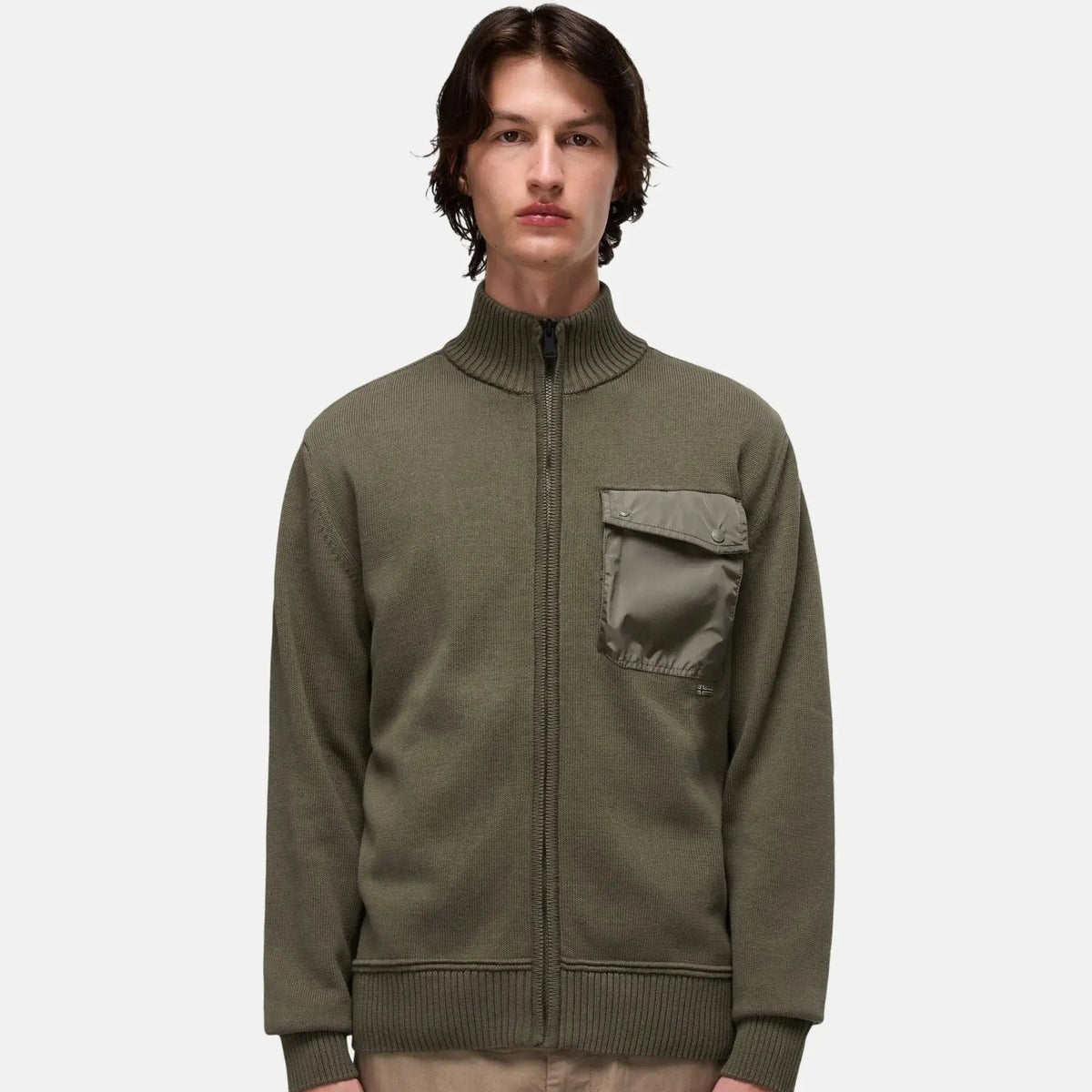 Napapijri Berti Full Zip Knitted Jumper Tea Leaf | Northern Threads Designer Menswear