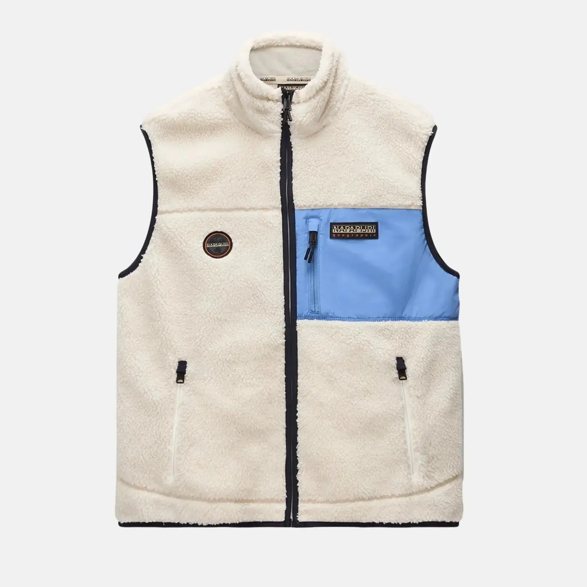 Napapijri Yupik Full Zip Fleece Vest Gilet Off White Blue - SPR706-M - northern threads uk
