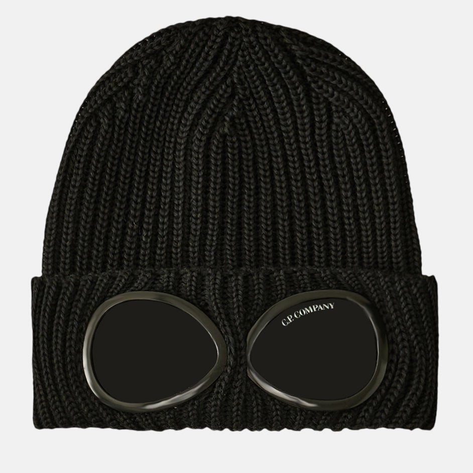 CP Company Extra Fine Merino Wool Goggle Beanie Hat Black