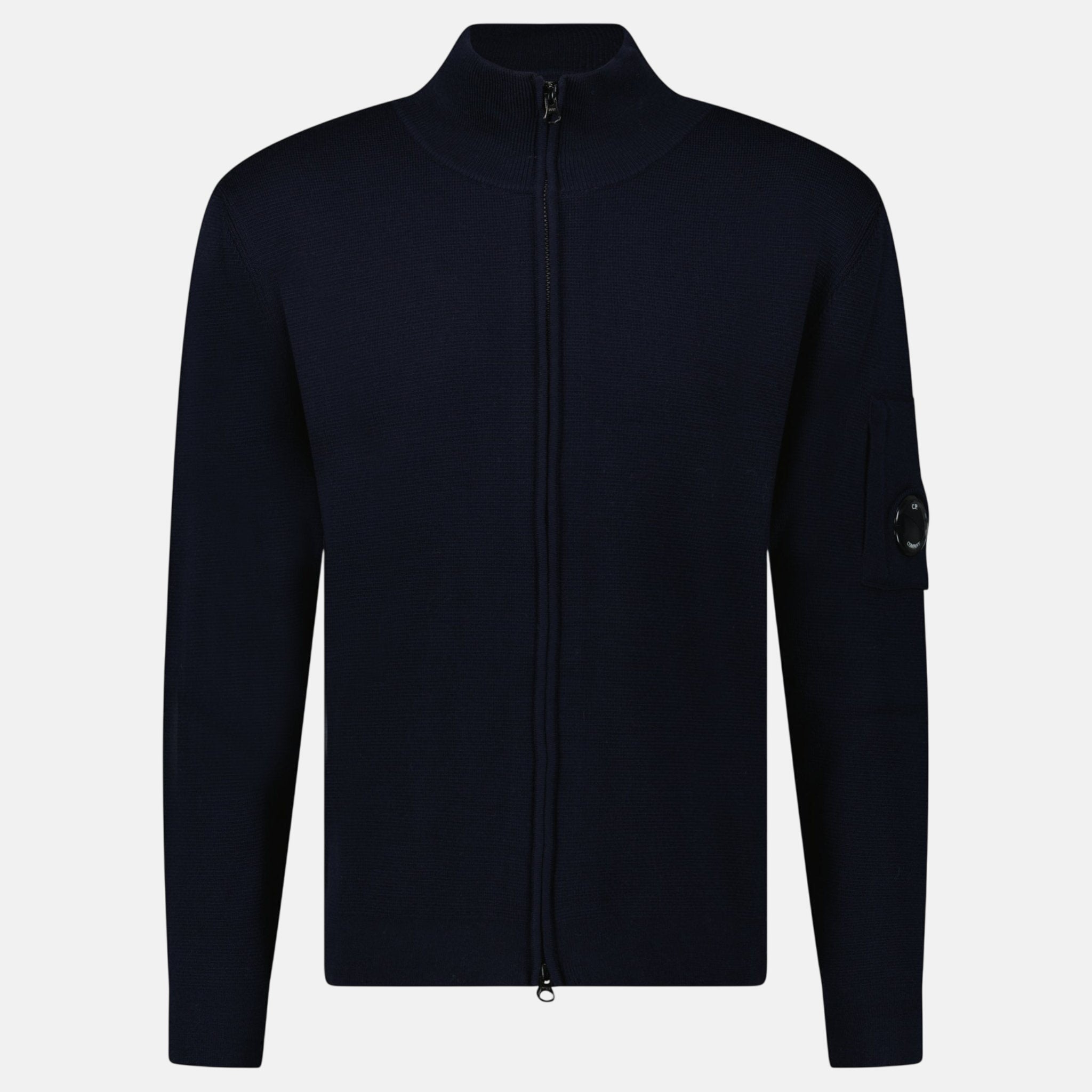 CP Company Lens Full Zip Wool Cardigan Navy