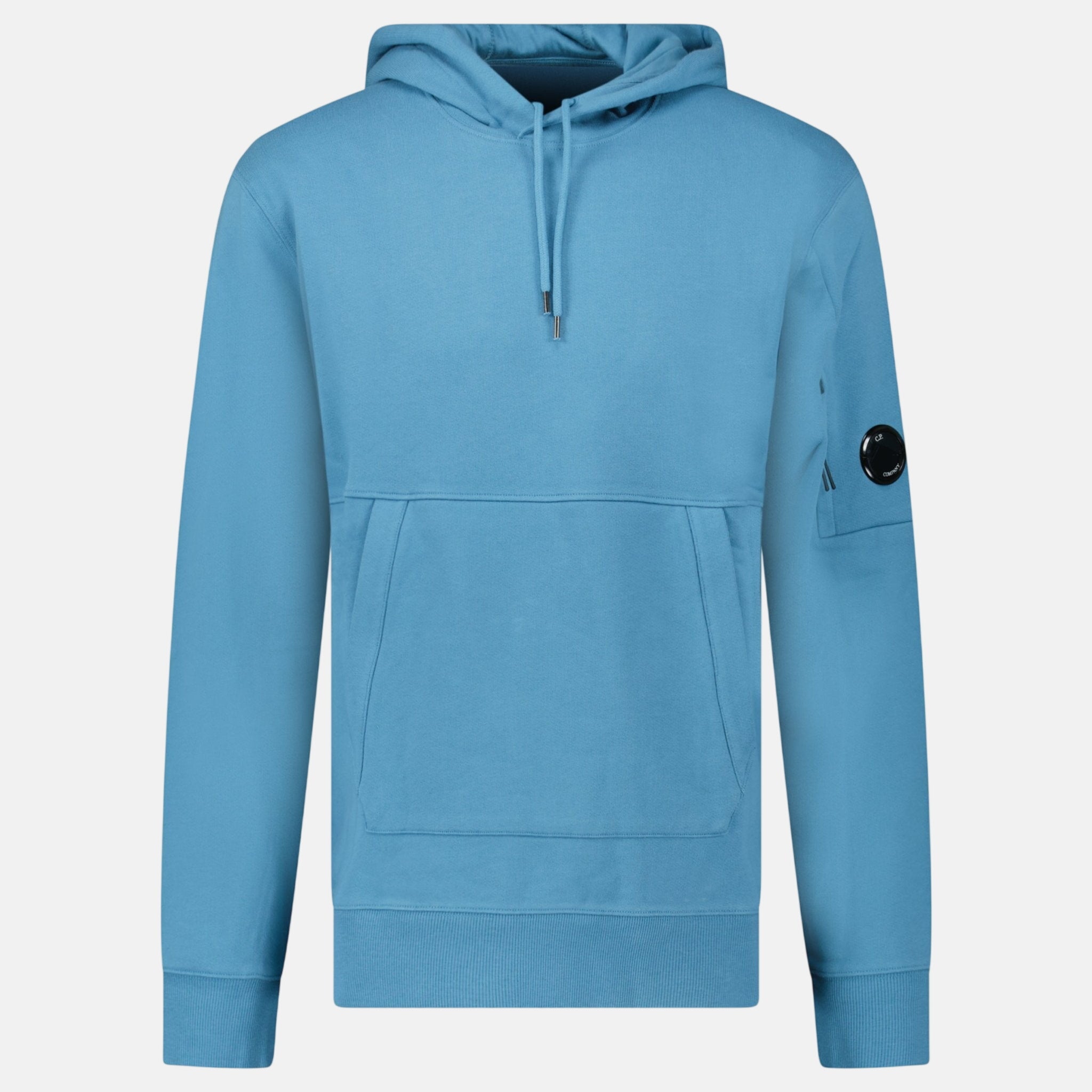 CP Company Diagonal Raised Fleece Hooded Lens Sweatshirt Aegean Blue