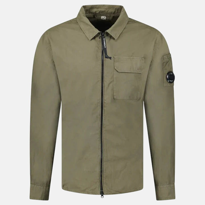 CP Company Zip-Up Lens Overshirt Khaki