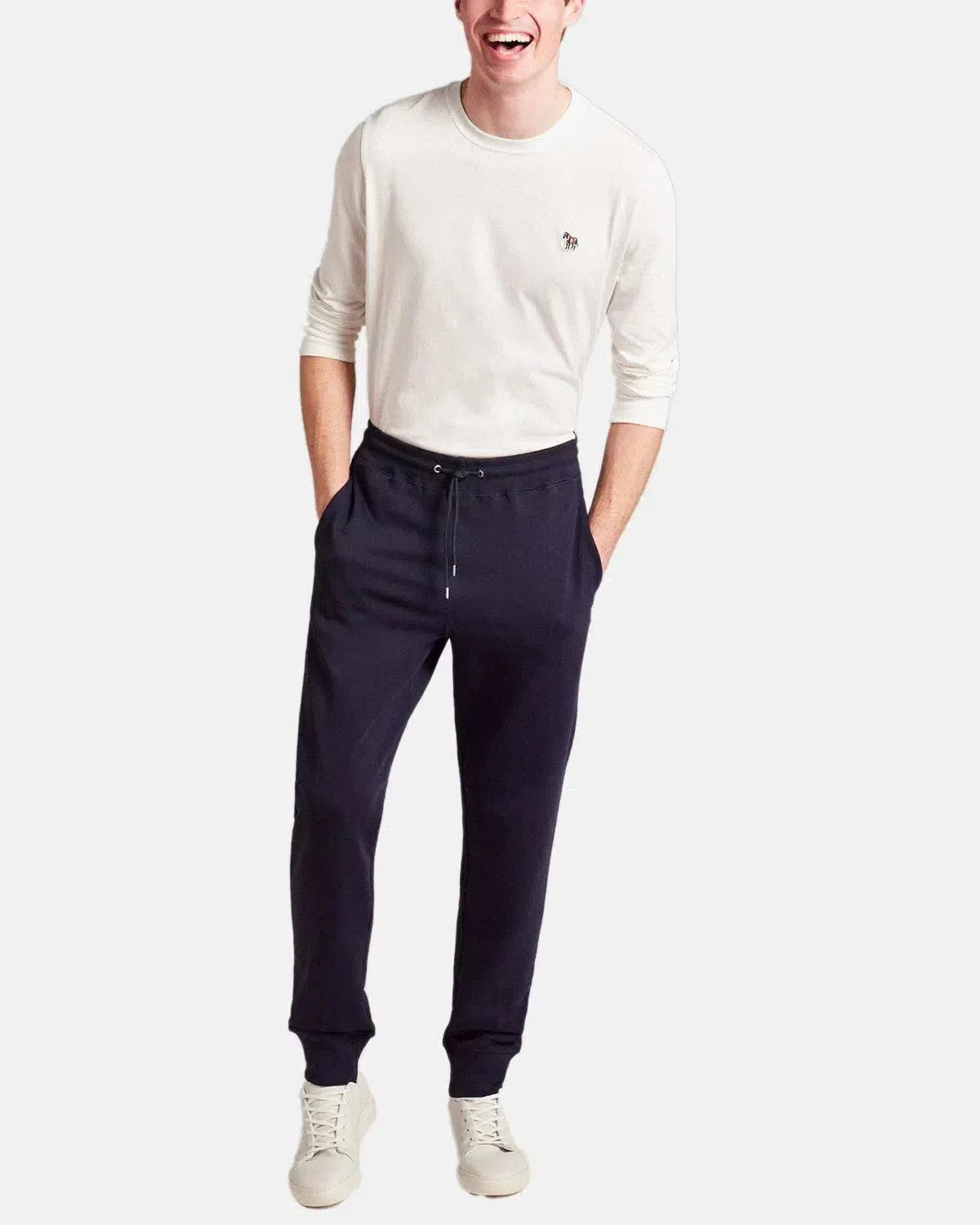 PAUL SMITH-PAUL SMITH PS TAPERED FIT COTTON ZEBRA LOGO SWEATPANTS DARK NAVY-NORTHERN THREADS DESIGNER MENSWEAR