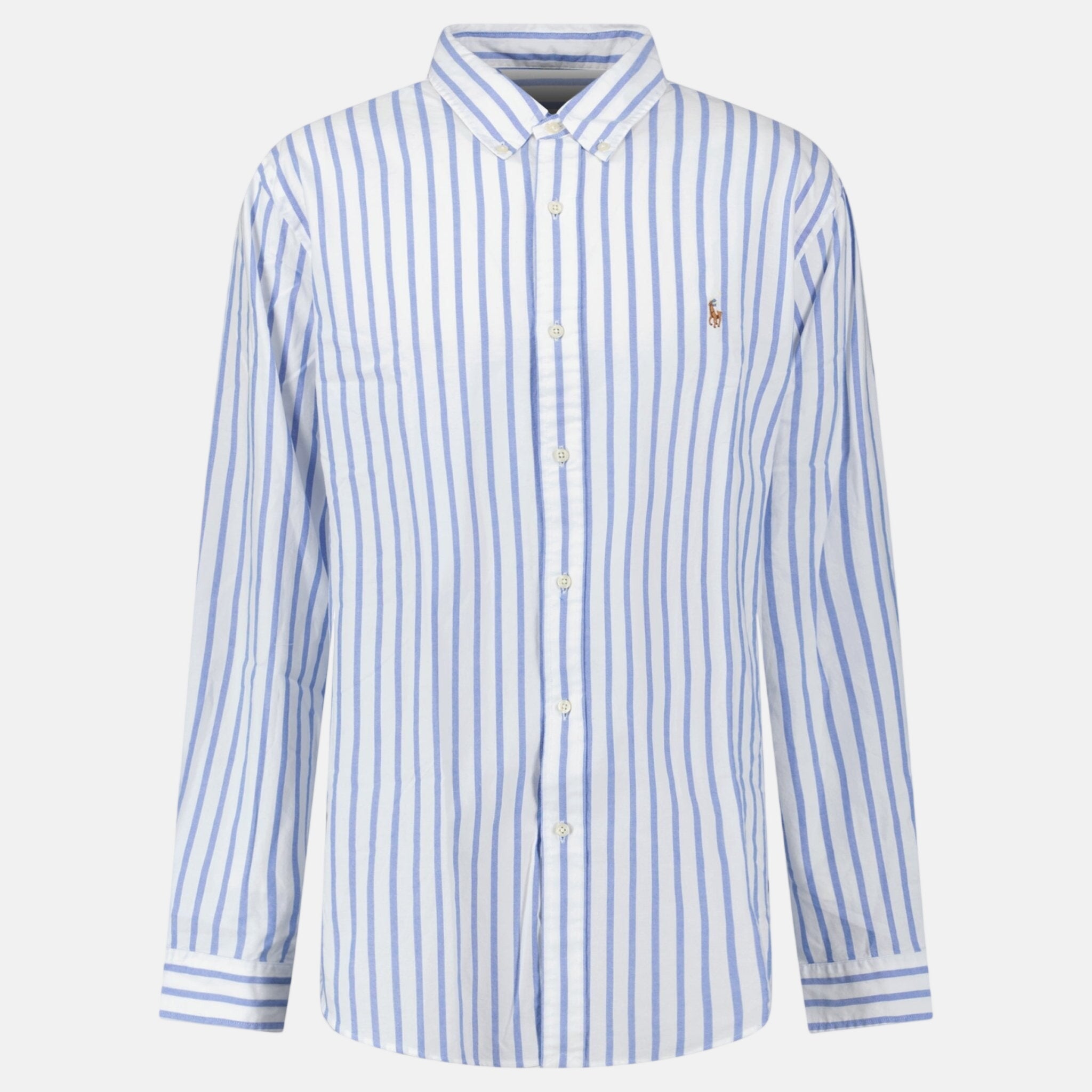 Ralph Lauren Custom Fit Stripe Oxford Shirt Blue White - C16 - northern threads uk