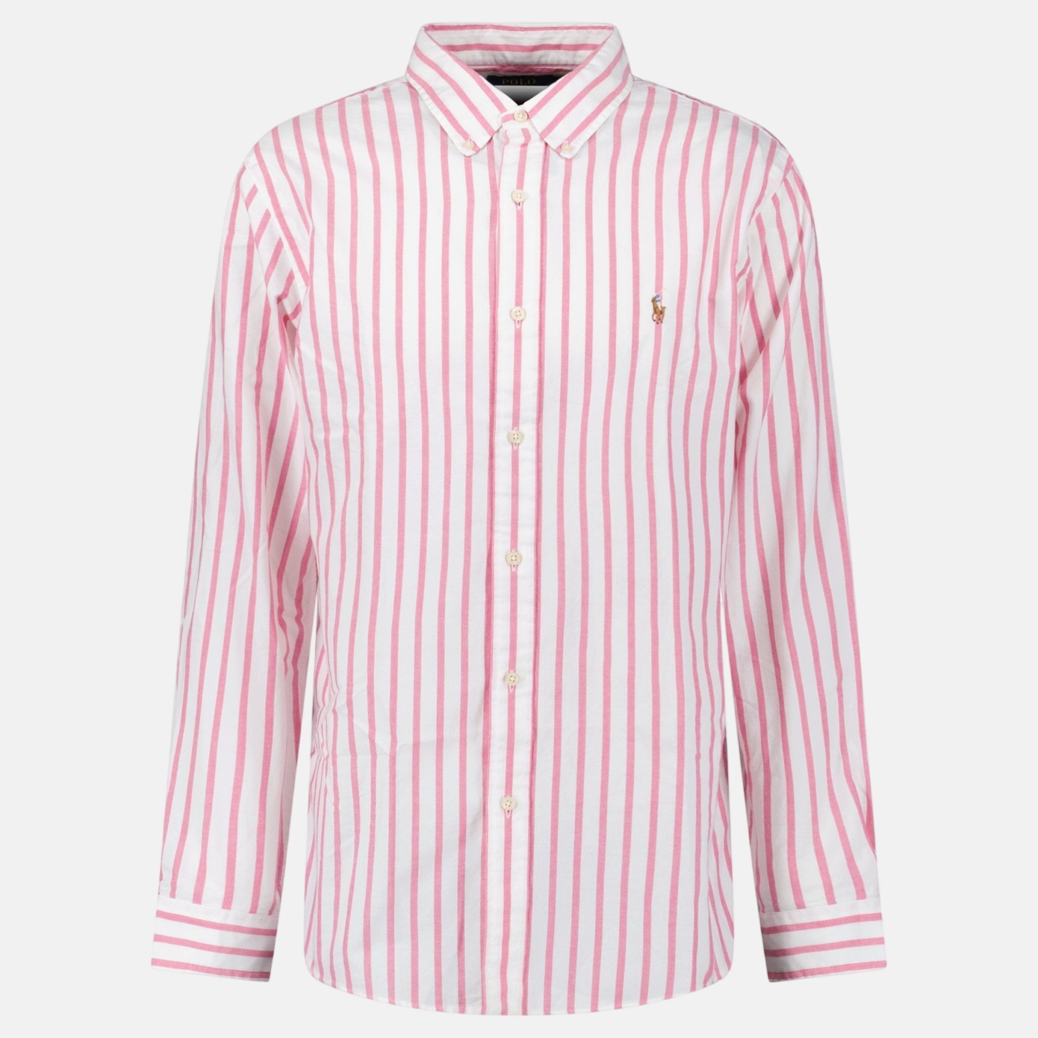 Ralph Lauren Custom Fit Stripe Oxford Shirt Pink White - C16 - northern threads uk