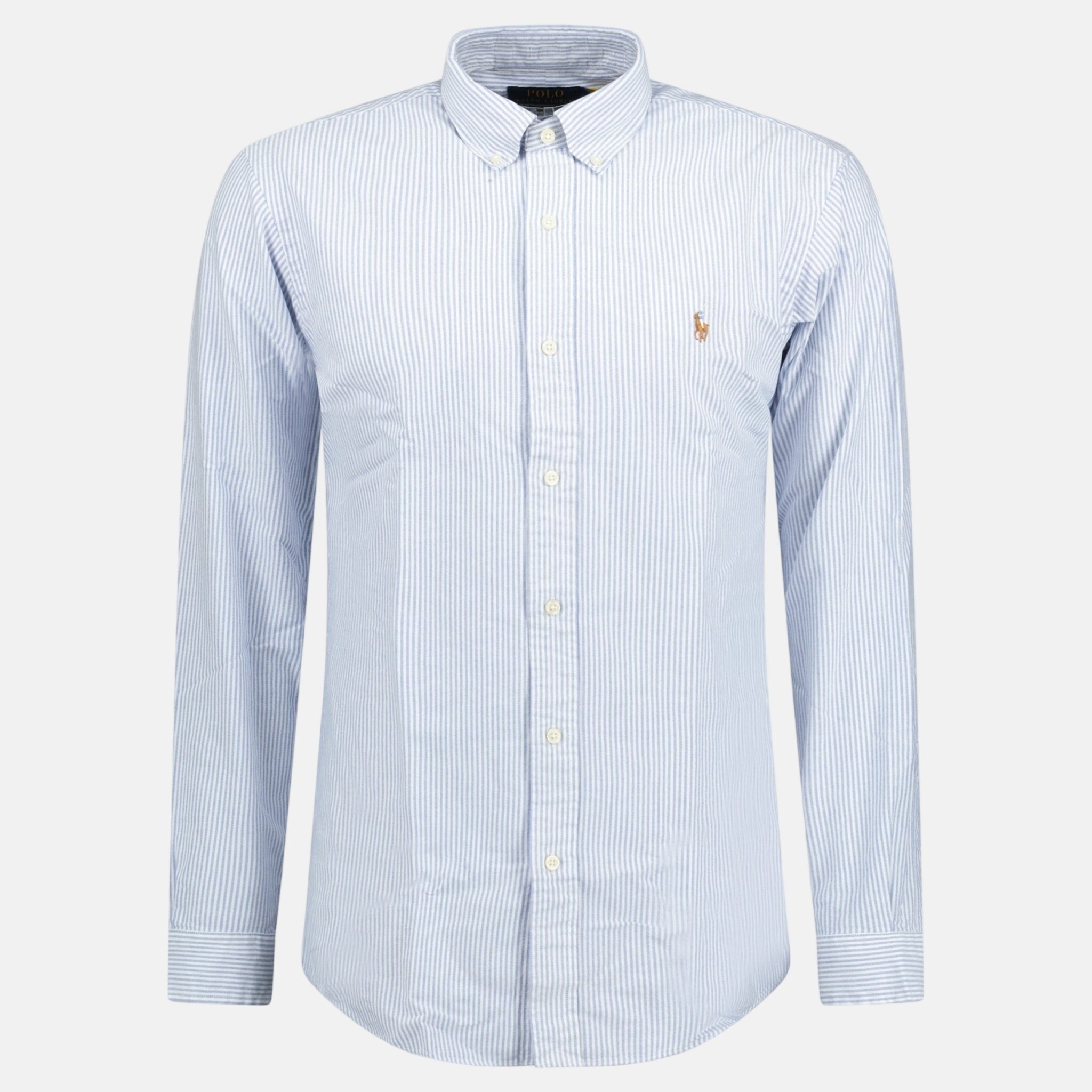 Ralph Lauren Custom Fit Striped Stretch Oxford Shirt Blue White - O17 - northern threads uk