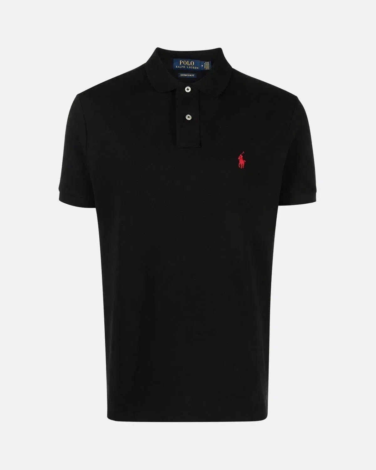 RALPH LAUREN CUSTOM SLIM FIT MESH POLO SHIRT BLACK RED - RALPH-LAUREN-710782592-001-S - northern threads uk