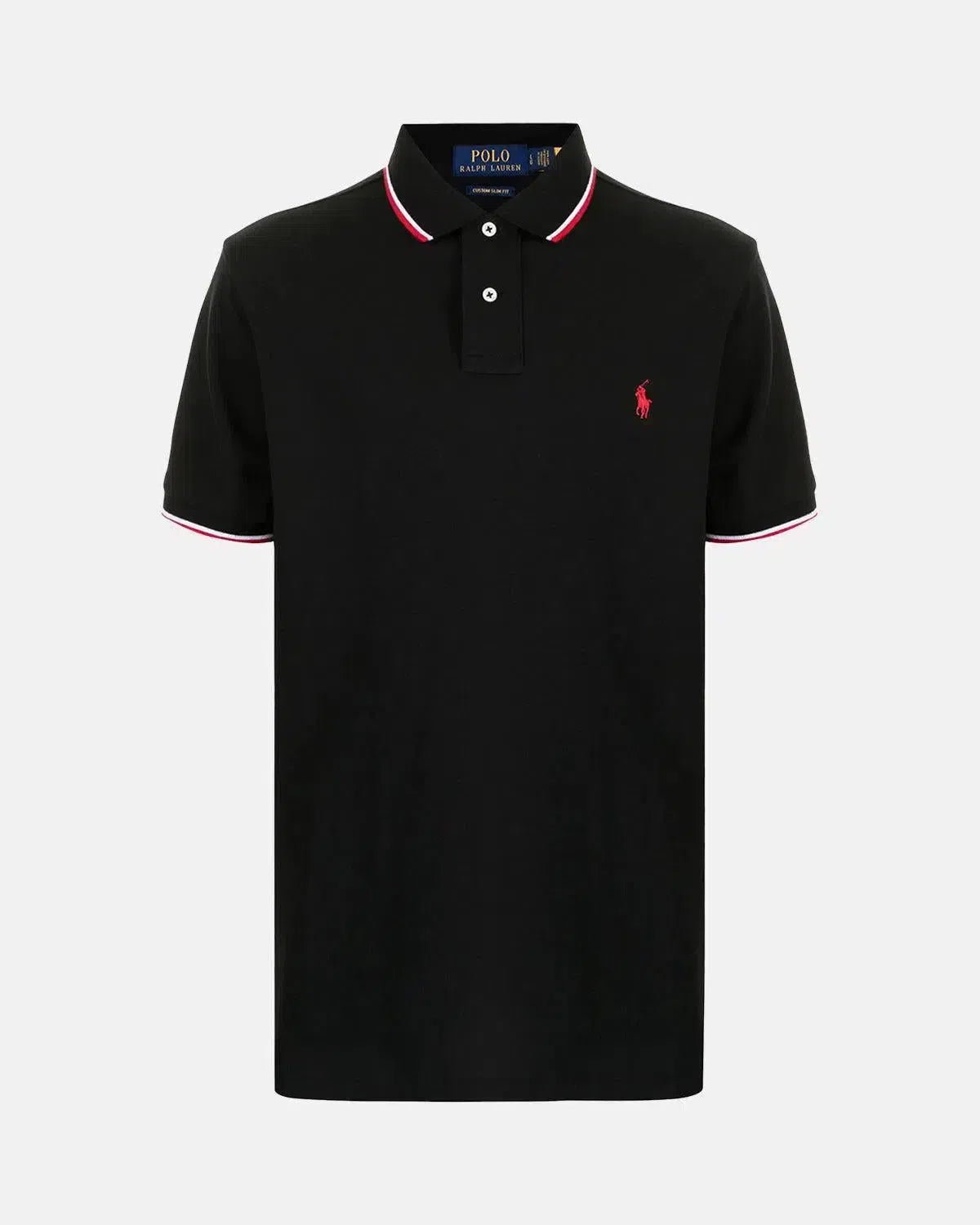 RALPH LAUREN CUSTOM SLIM FIT MESH TIPPED POLO SHIRT BLACK - RALPH-LAUREN-710842621-001-S - northern threads uk