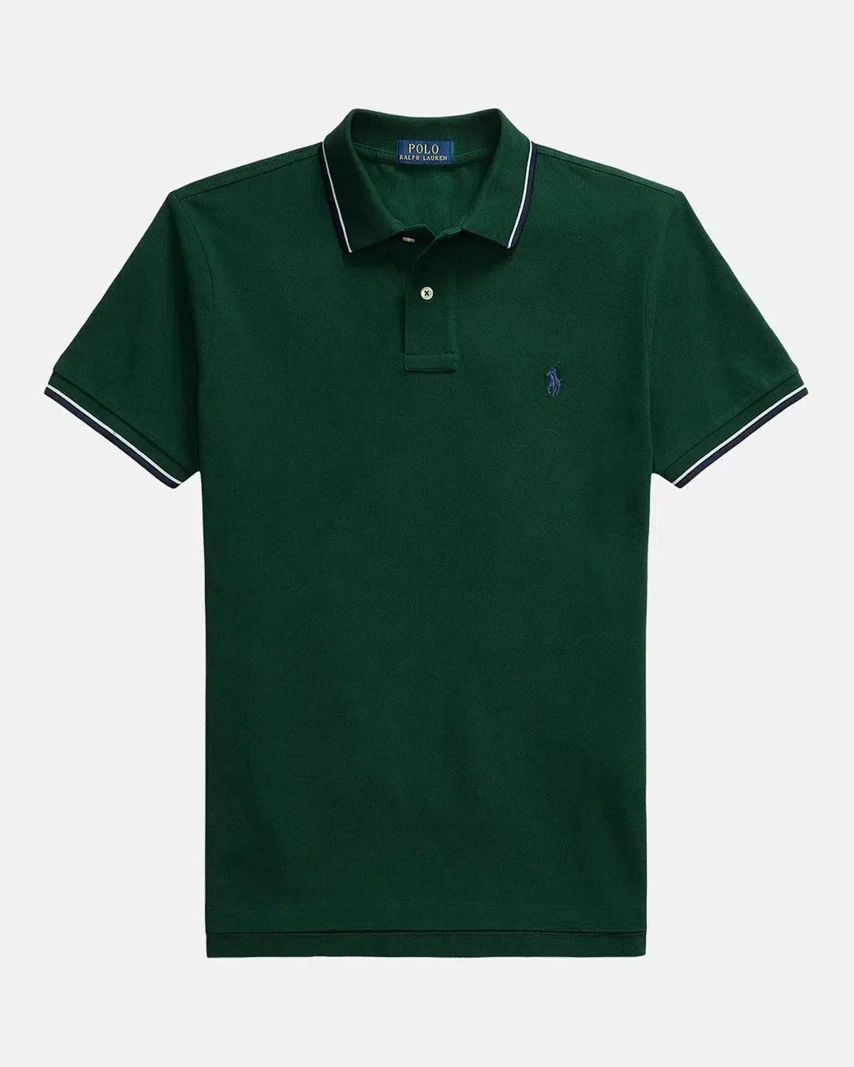 RALPH LAUREN CUSTOM SLIM FIT MESH TIPPED POLO SHIRT MOSS - RALPH-LAUREN-710842621-043-S - northern threads uk