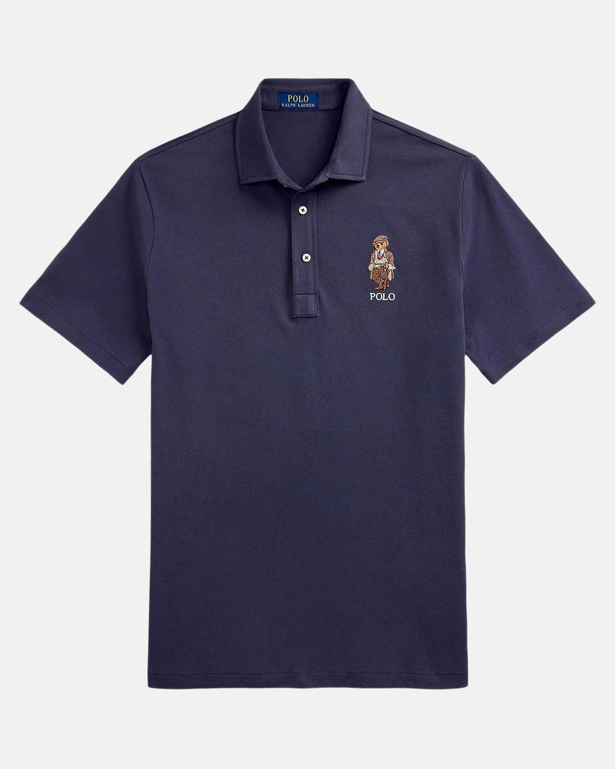 RALPH LAUREN CUSTOM SLIM FIT POLO BEAR POLO SHIRT FADED BLUE HRTG BEAR - RALPH-LAUREN-710P0083-001-M - northern threads uk