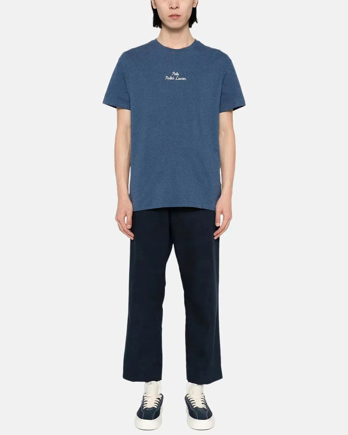 RALPH LAUREN-RALPH LAUREN CLASSIC FIT EMBROIDERED LOGO T-SHIRT DERBY BLUE HEATHER-NORTHERN THREADS DESIGNER MENSWEAR