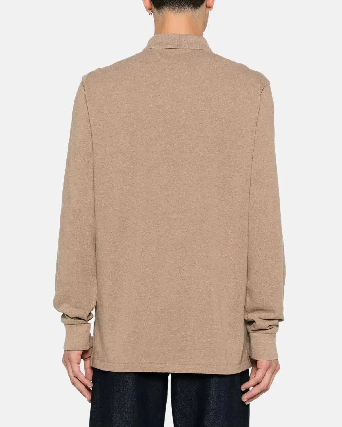RALPH LAUREN-RALPH LAUREN CUSTOM SLIM FIT MESH LONG SLEEVED POLO SHIRT GREY CLOUD HEATHER-NORTHERN THREADS DESIGNER MENSWEAR