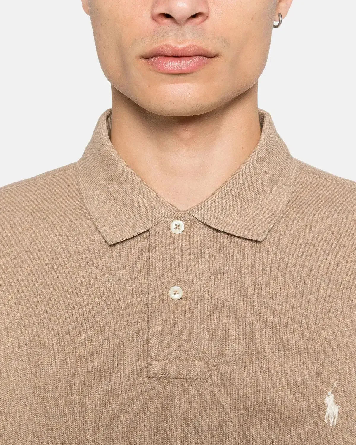 RALPH LAUREN-RALPH LAUREN CUSTOM SLIM FIT MESH LONG SLEEVED POLO SHIRT GREY CLOUD HEATHER-NORTHERN THREADS DESIGNER MENSWEAR