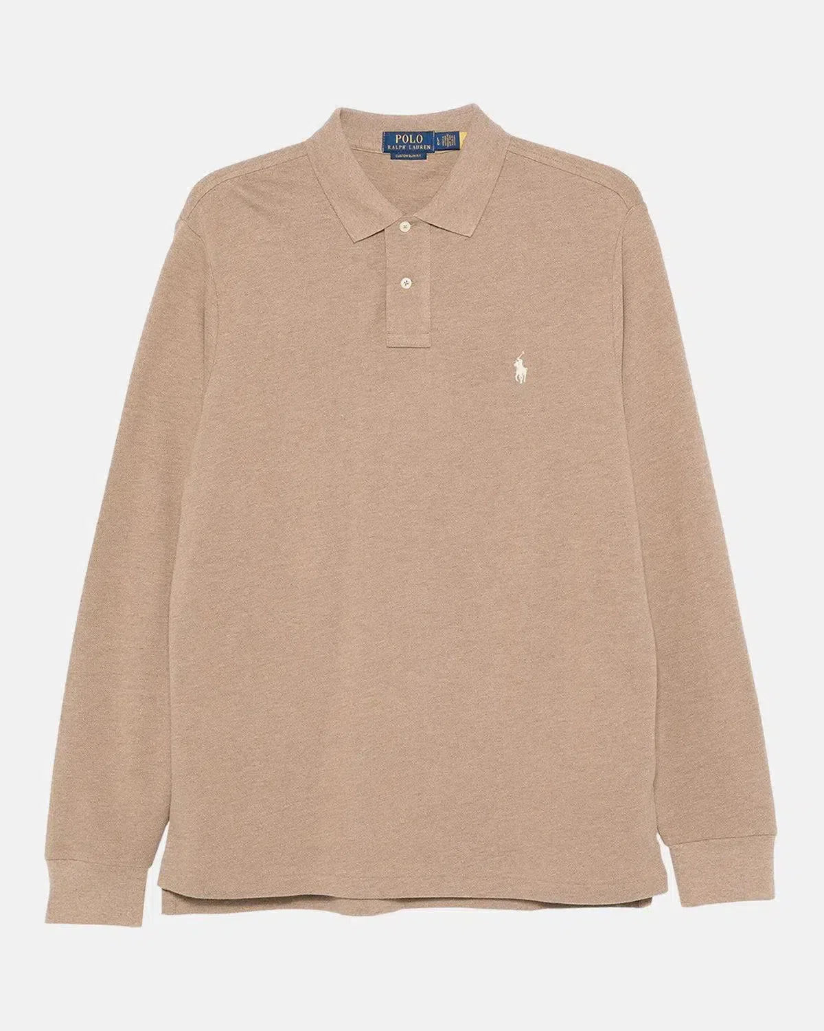 RALPH LAUREN-RALPH LAUREN CUSTOM SLIM FIT MESH LONG SLEEVED POLO SHIRT GREY CLOUD HEATHER-NORTHERN THREADS DESIGNER MENSWEAR