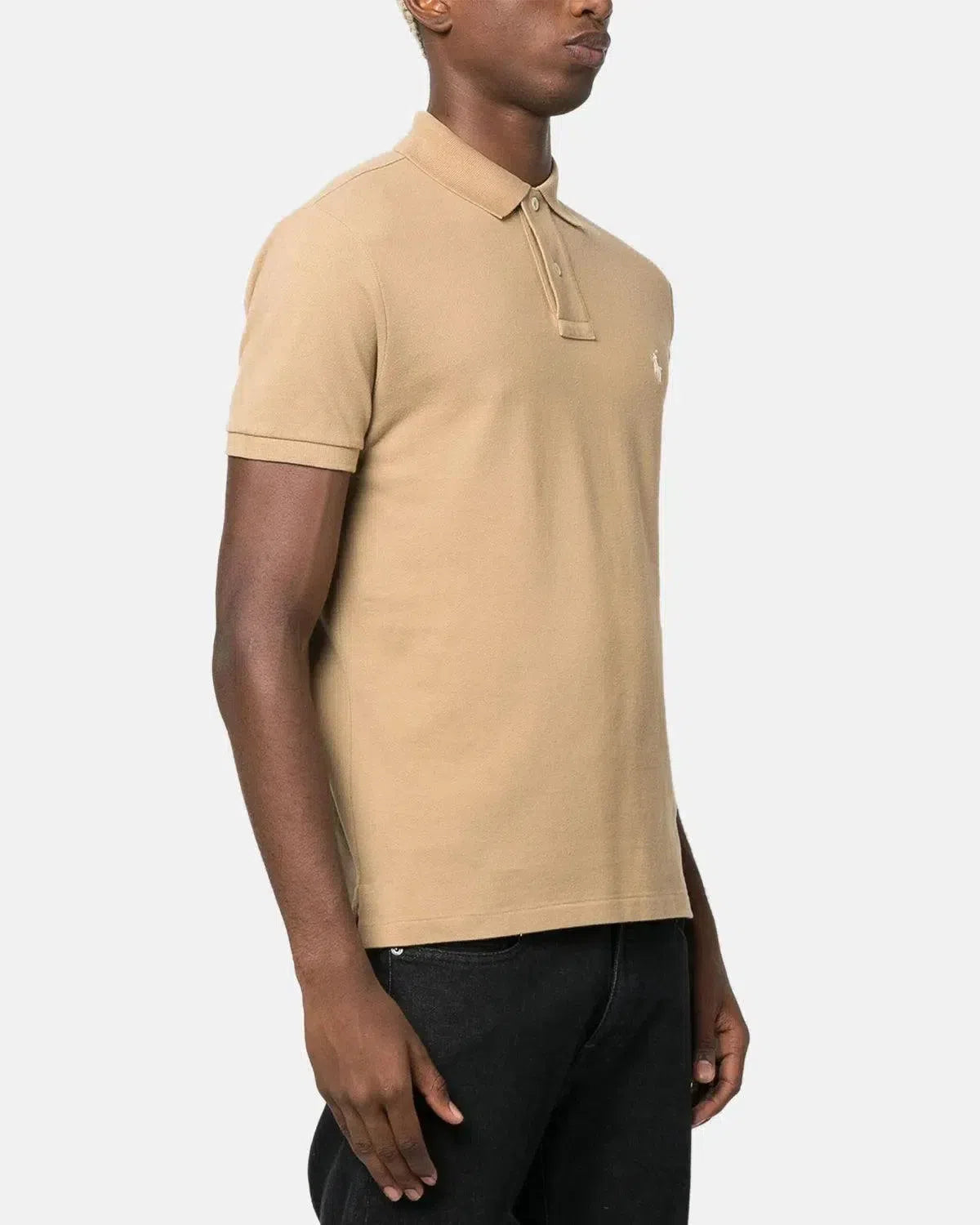 RALPH LAUREN-RALPH LAUREN CUSTOM SLIM FIT MESH POLO SHIRT CAFE TAN-NORTHERN THREADS DESIGNER MENSWEAR