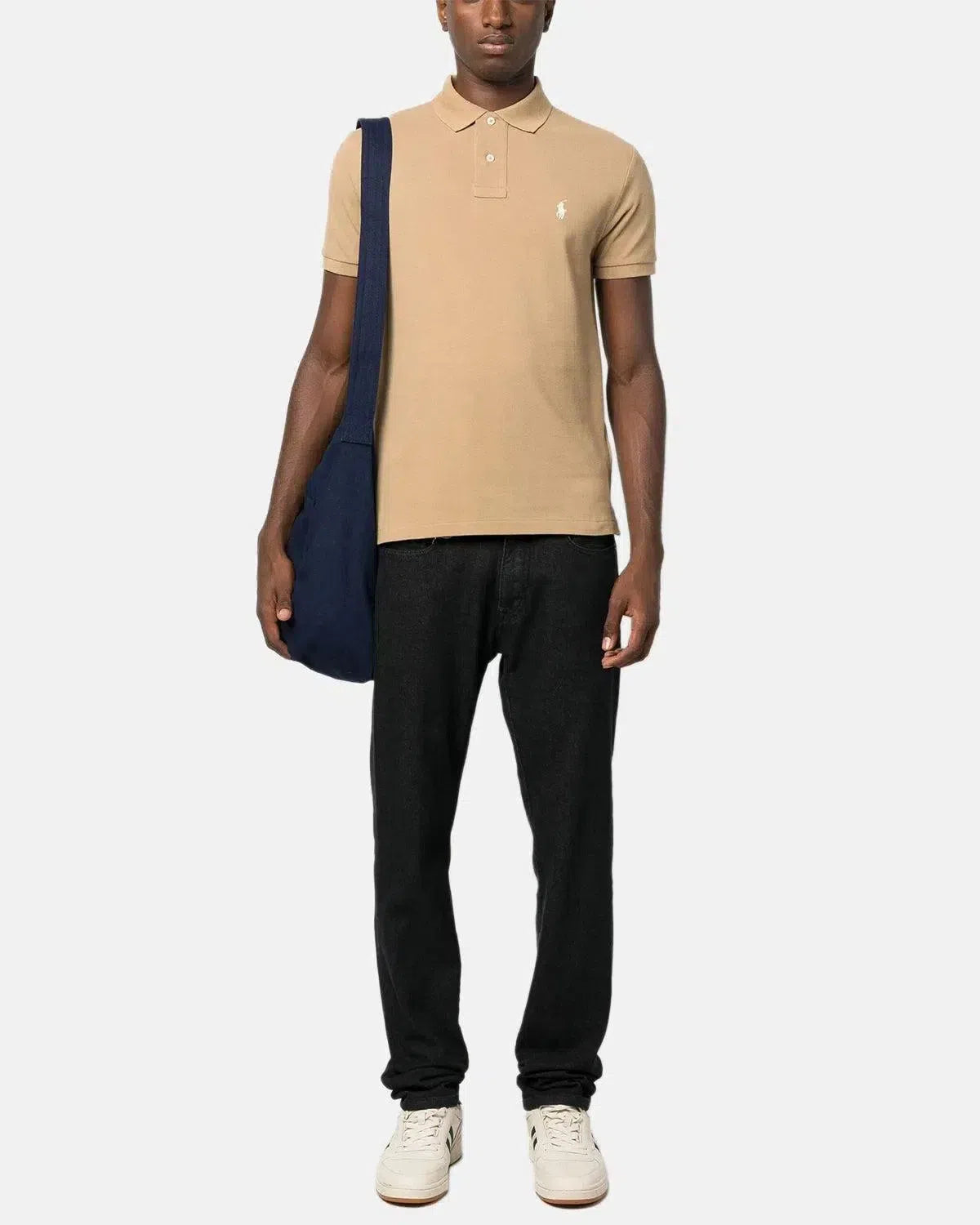 RALPH LAUREN-RALPH LAUREN CUSTOM SLIM FIT MESH POLO SHIRT CAFE TAN-NORTHERN THREADS DESIGNER MENSWEAR