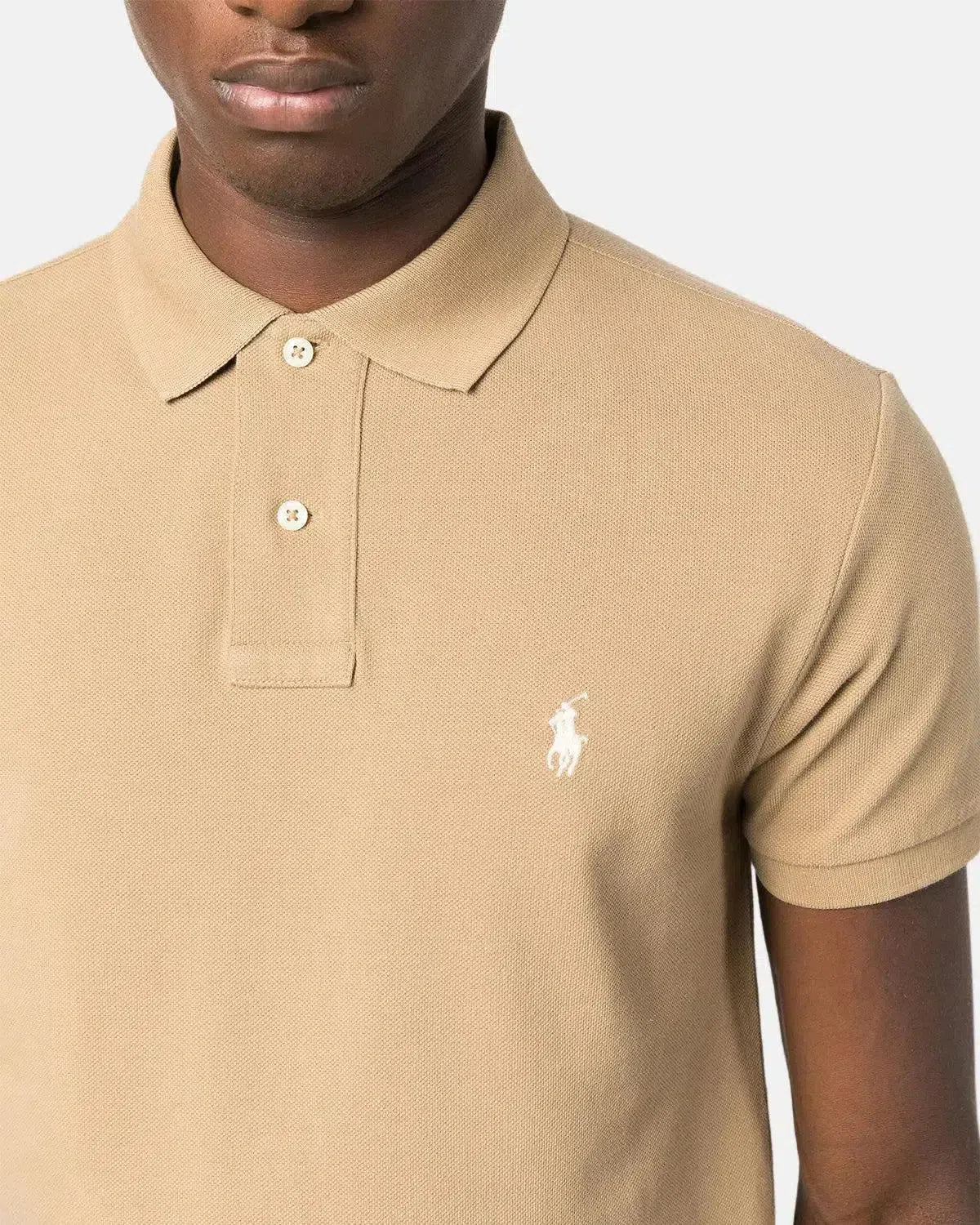 RALPH LAUREN-RALPH LAUREN CUSTOM SLIM FIT MESH POLO SHIRT CAFE TAN-NORTHERN THREADS DESIGNER MENSWEAR
