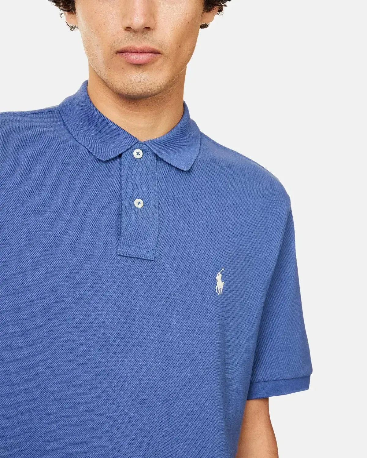 RALPH LAUREN-RALPH LAUREN CUSTOM SLIM FIT MESH POLO SHIRT EARTH BLUE-NORTHERN THREADS DESIGNER MENSWEAR