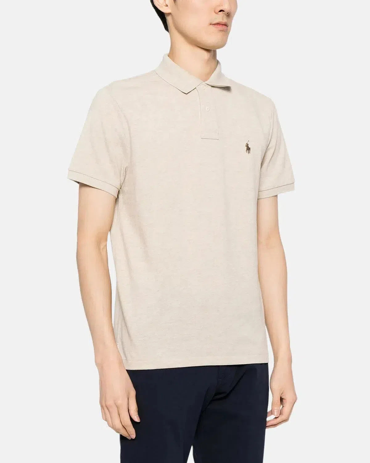 RALPH LAUREN-RALPH LAUREN CUSTOM SLIM FIT MESH POLO SHIRT EXPEDITION DUNE HEATHER-NORTHERN THREADS DESIGNER MENSWEAR