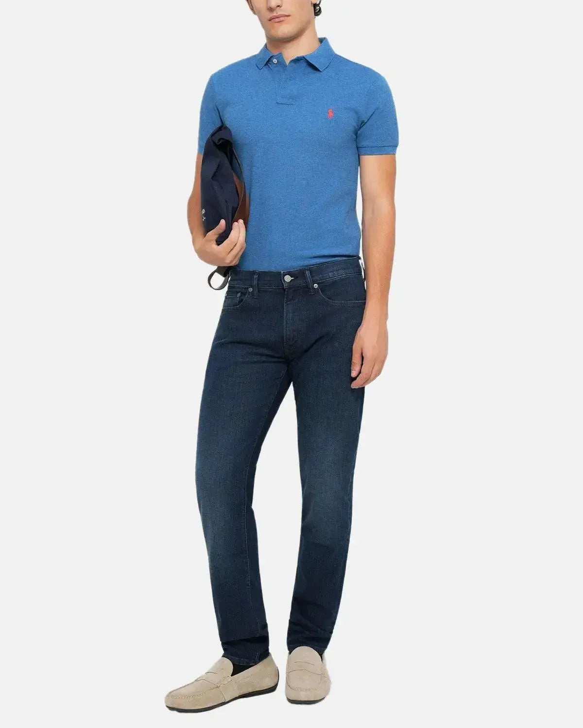 RALPH LAUREN-RALPH LAUREN CUSTOM SLIM FIT MESH POLO SHIRT FRESH SURF HEATHER-NORTHERN THREADS DESIGNER MENSWEAR