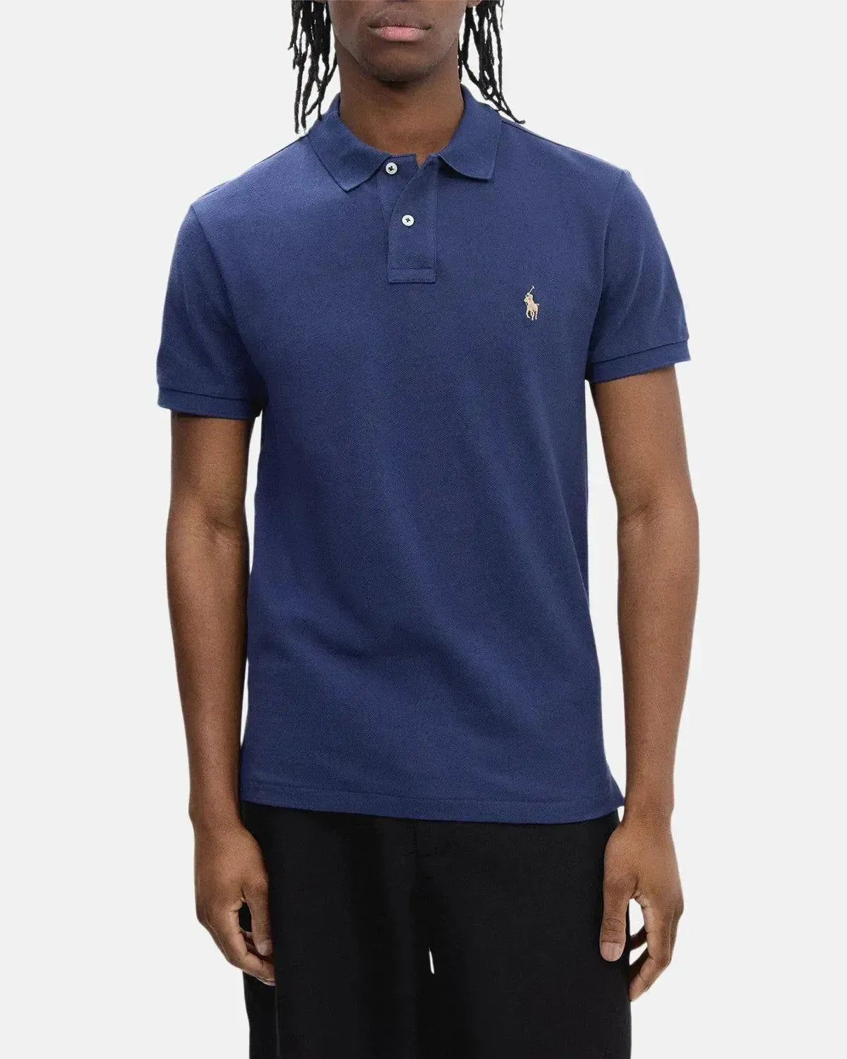 RALPH LAUREN-RALPH LAUREN CUSTOM SLIM FIT MESH POLO SHIRT RUSTIC NAVY-NORTHERN THREADS DESIGNER MENSWEAR
