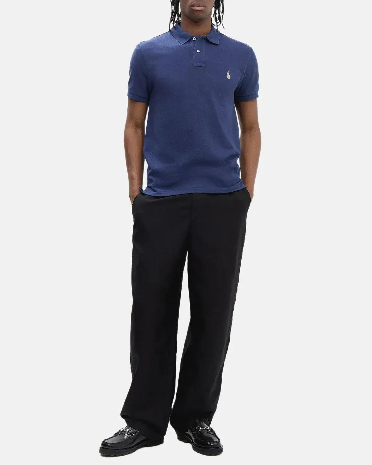 RALPH LAUREN-RALPH LAUREN CUSTOM SLIM FIT MESH POLO SHIRT RUSTIC NAVY-NORTHERN THREADS DESIGNER MENSWEAR