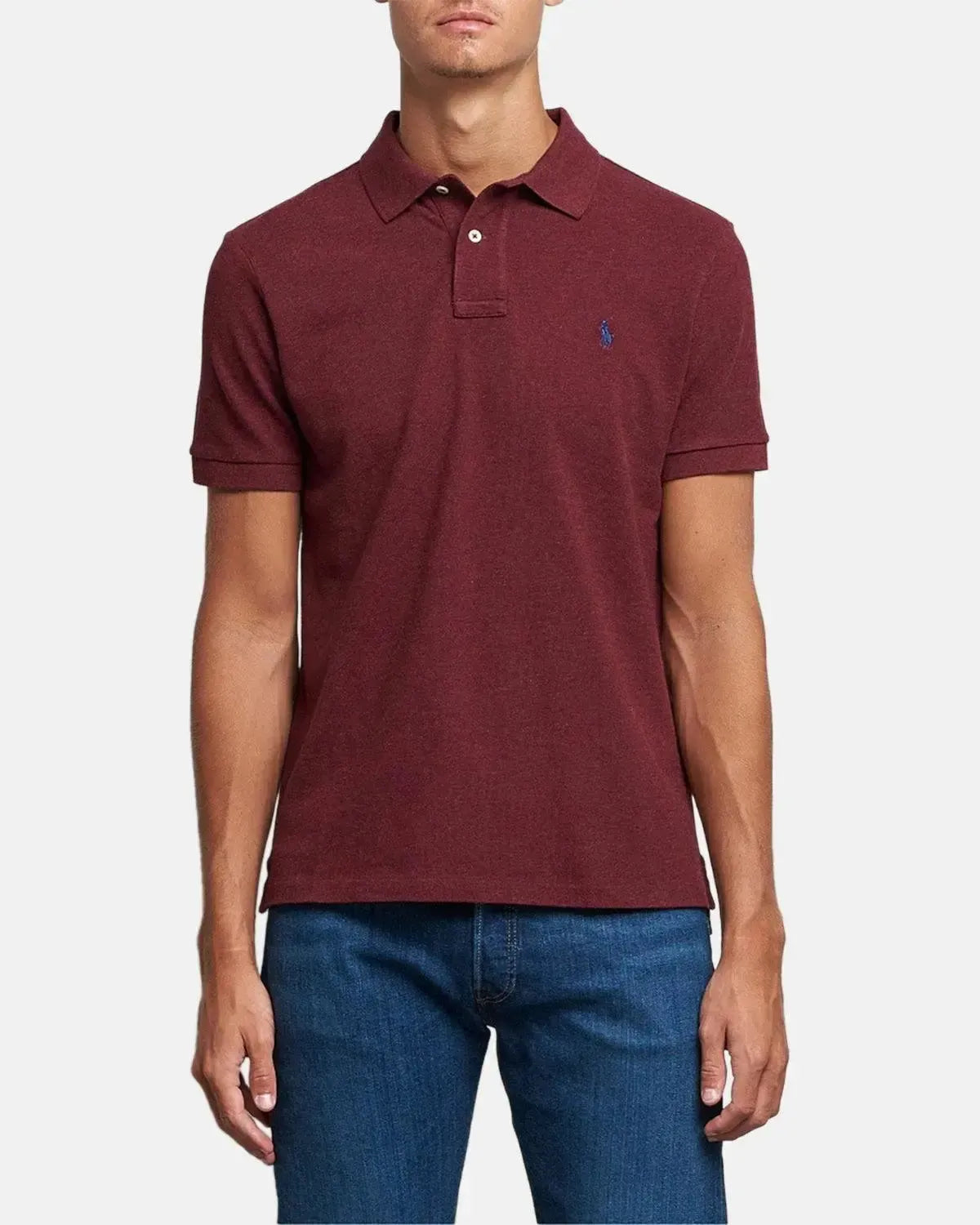 RALPH LAUREN-RALPH LAUREN CUSTOM SLIM FIT MESH POLO SHIRT SPRING WINE HEATHER-NORTHERN THREADS DESIGNER MENSWEAR