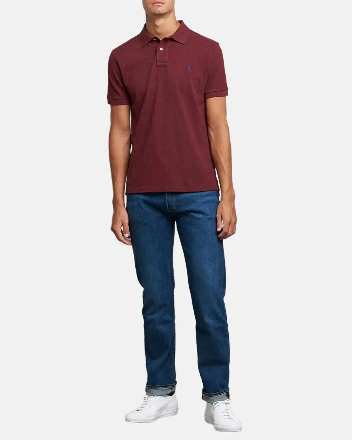 RALPH LAUREN-RALPH LAUREN CUSTOM SLIM FIT MESH POLO SHIRT SPRING WINE HEATHER-NORTHERN THREADS DESIGNER MENSWEAR