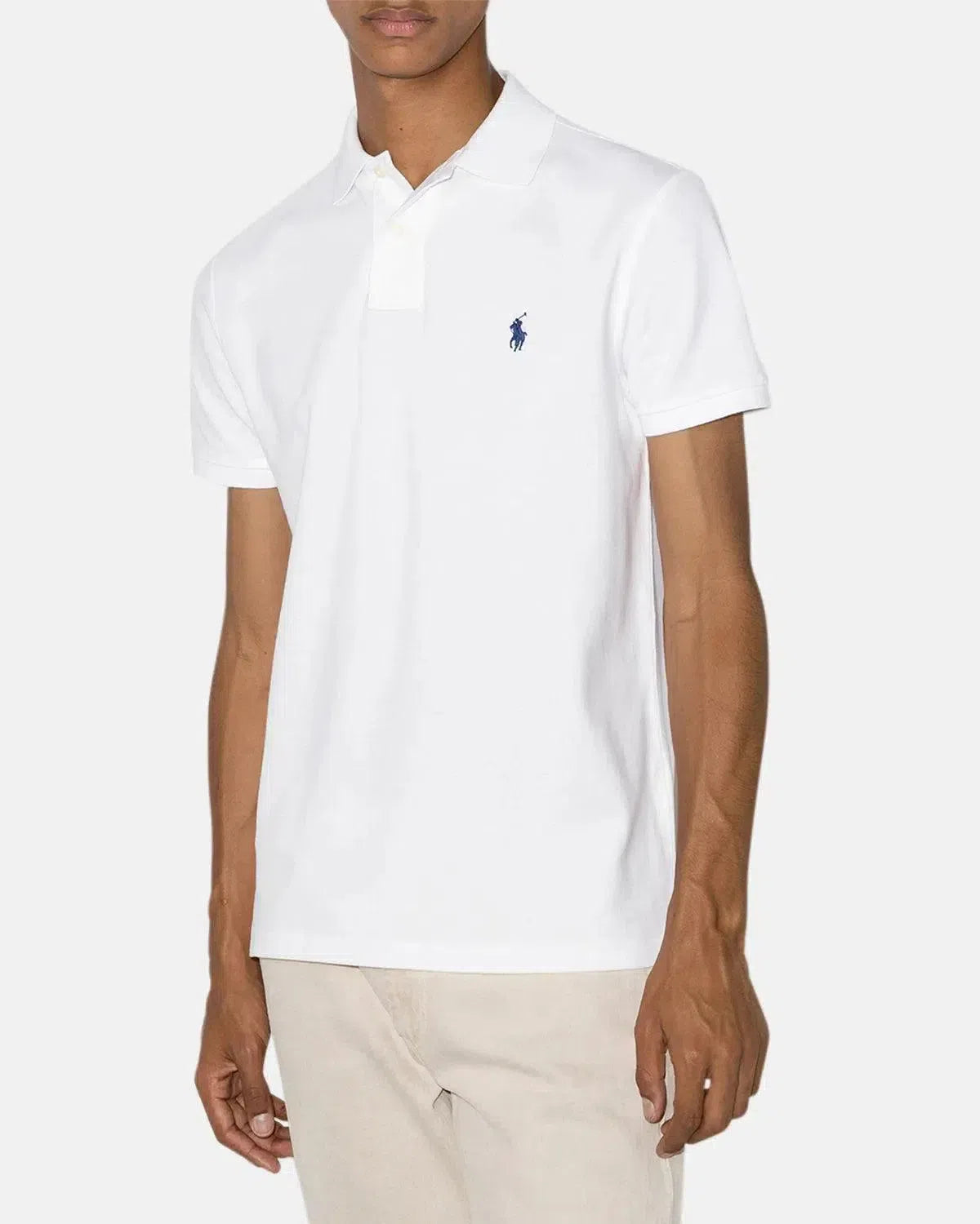 RALPH LAUREN-RALPH LAUREN CUSTOM SLIM FIT MESH POLO SHIRT WHITE NAVY-NORTHERN THREADS DESIGNER MENSWEAR
