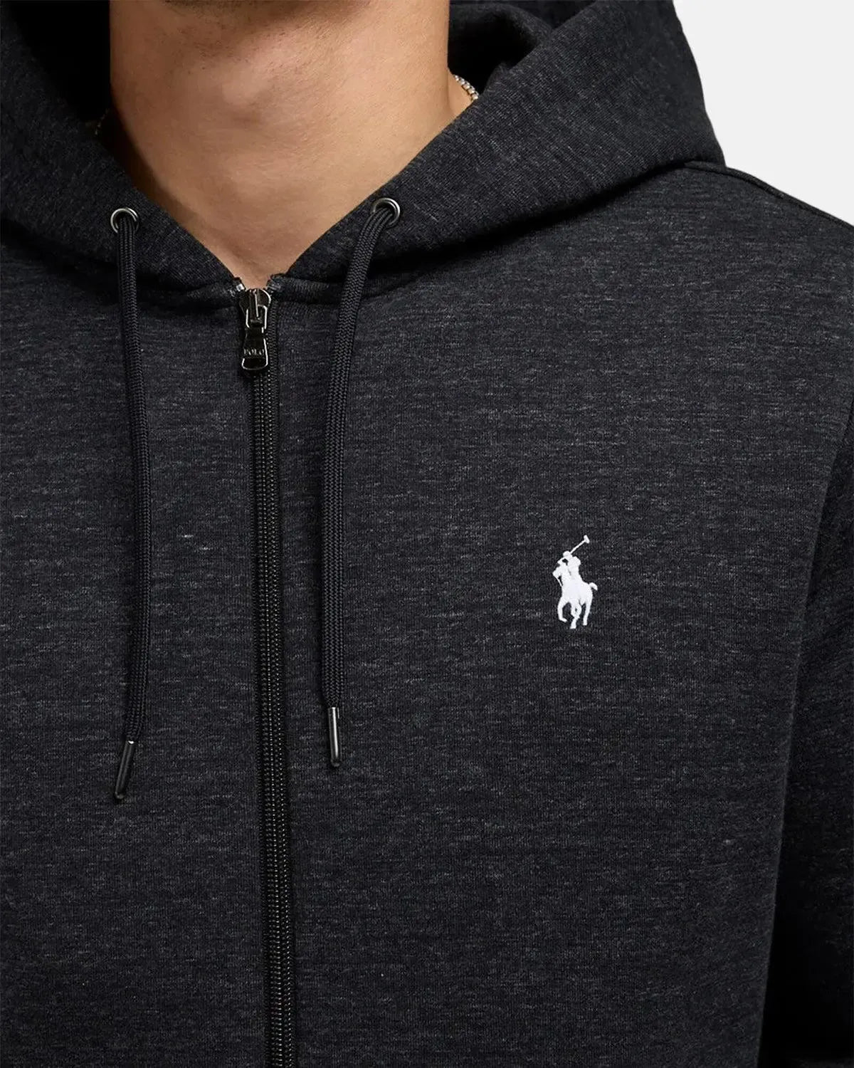 RALPH LAUREN-RALPH LAUREN DOUBLE KNIT ZIP HOODIE BLACK MARL HEATHER-NORTHERN THREADS DESIGNER MENSWEAR