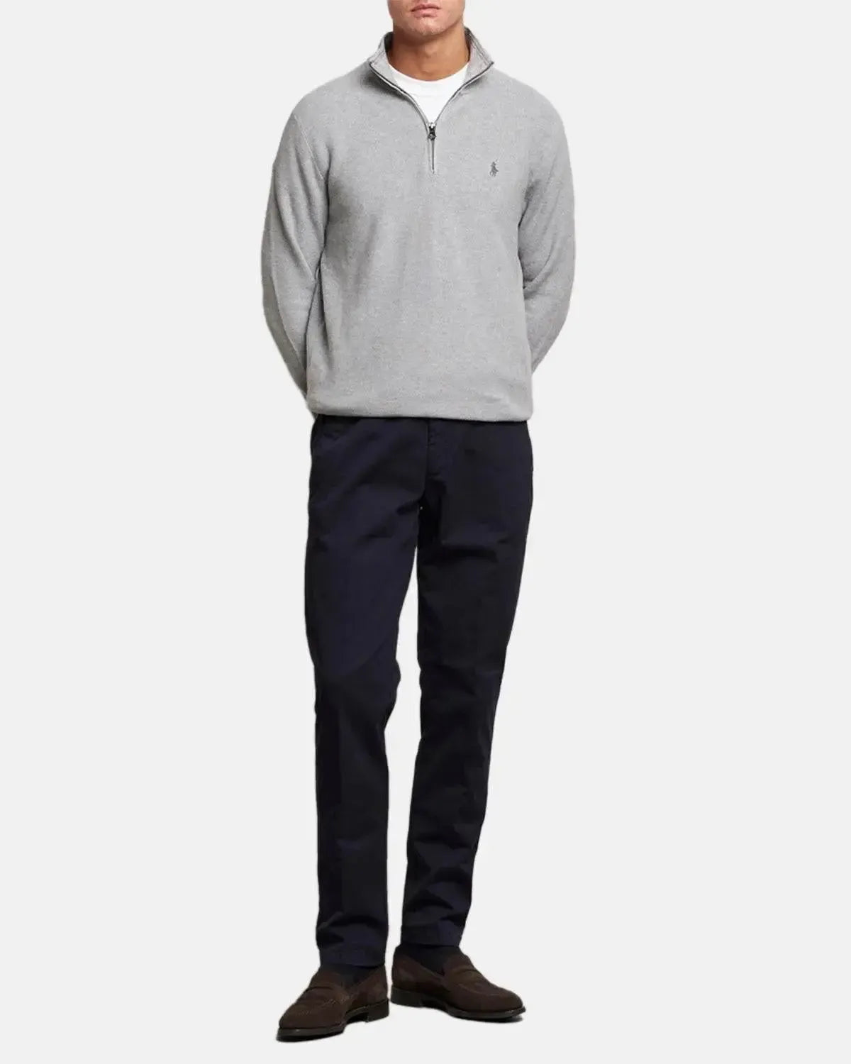 RALPH LAUREN-RALPH LAUREN MESH KNIT COTTON 1/4 ZIP JUMPER ANDOVER HEATHER-NORTHERN THREADS DESIGNER MENSWEAR
