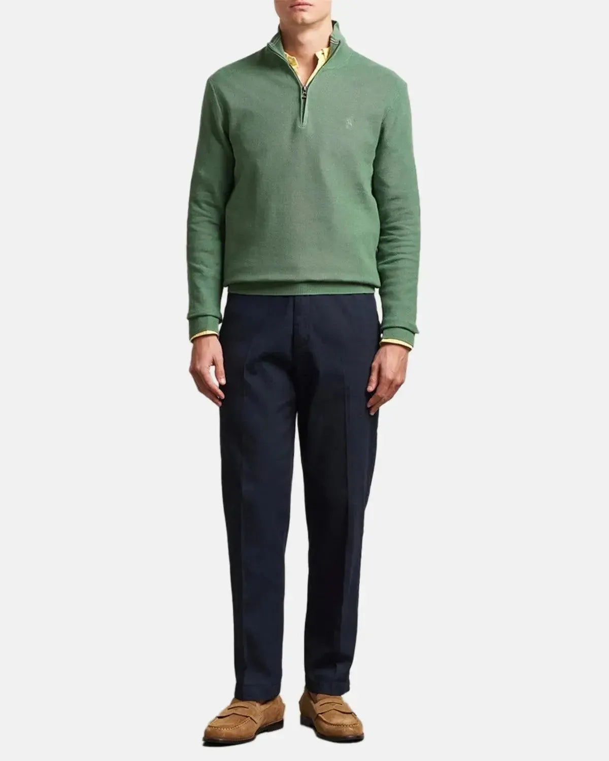 RALPH LAUREN-RALPH LAUREN MESH KNIT COTTON 1/4 ZIP JUMPER FATIGUE-NORTHERN THREADS DESIGNER MENSWEAR