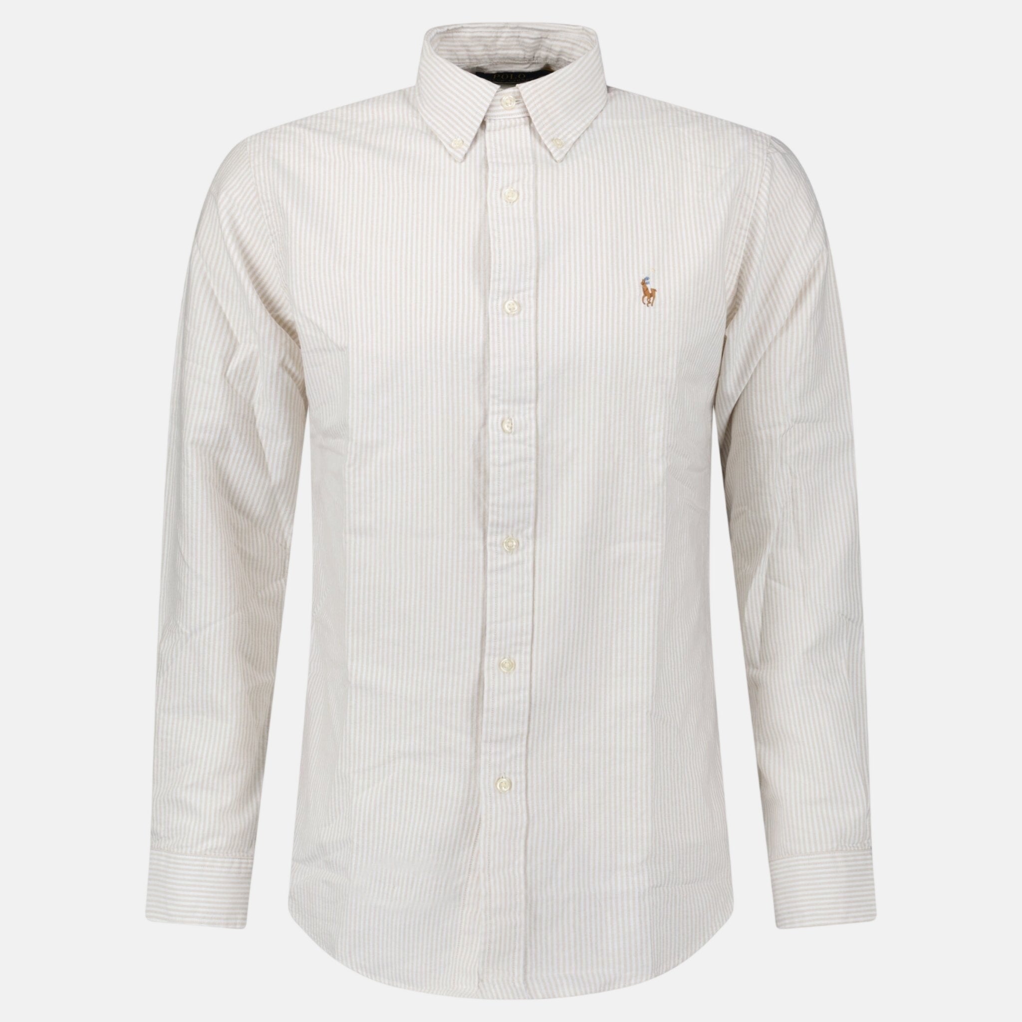 Ralph Lauren Striped Long Sleeve Sport Shirt White Beige - C62 - northern threads uk