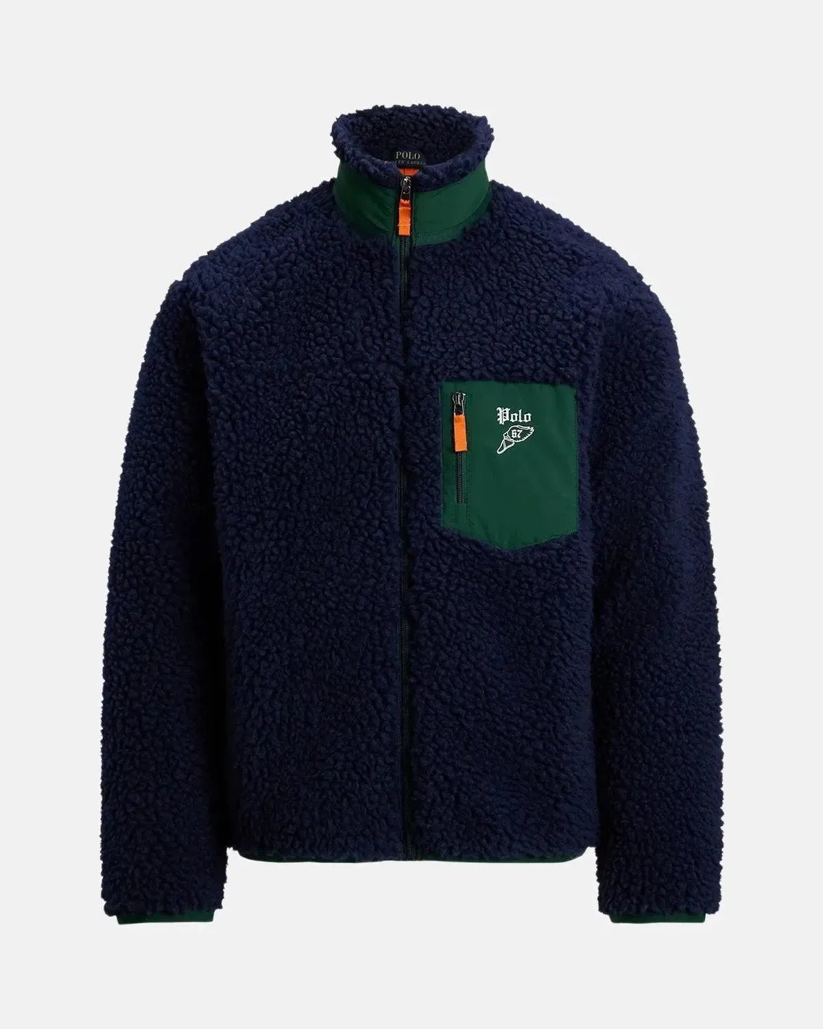 RALPH LAUREN WOOL BORG LOGO SHERPA ZIP THROUGH FLEECE CRUISE NAVY - RALPH-LAUREN-710980869-001-M - northern threads uk