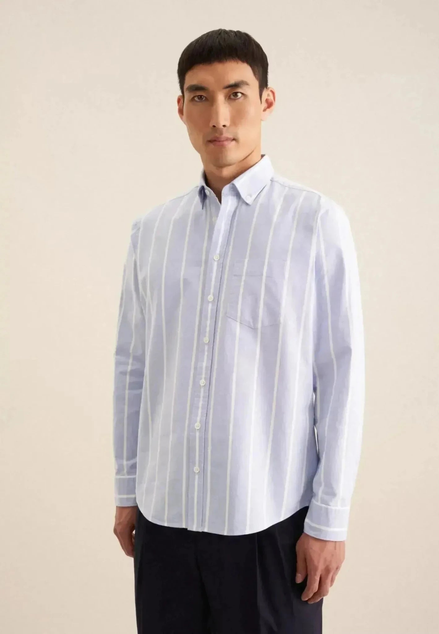 Seidensticker Regular Fit Button Down Striped Oxford Shirt Light Blue - northern threads