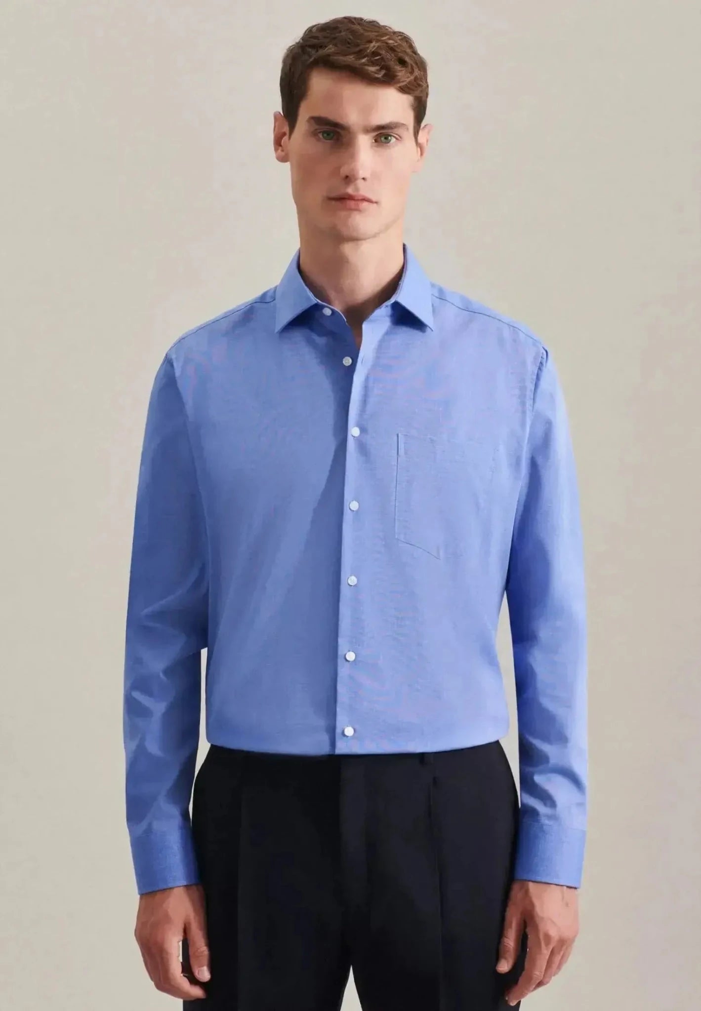 Seidensticker Regular Fit Easy Iron Kent Collar Business Shirt Mid Blue - northern threads