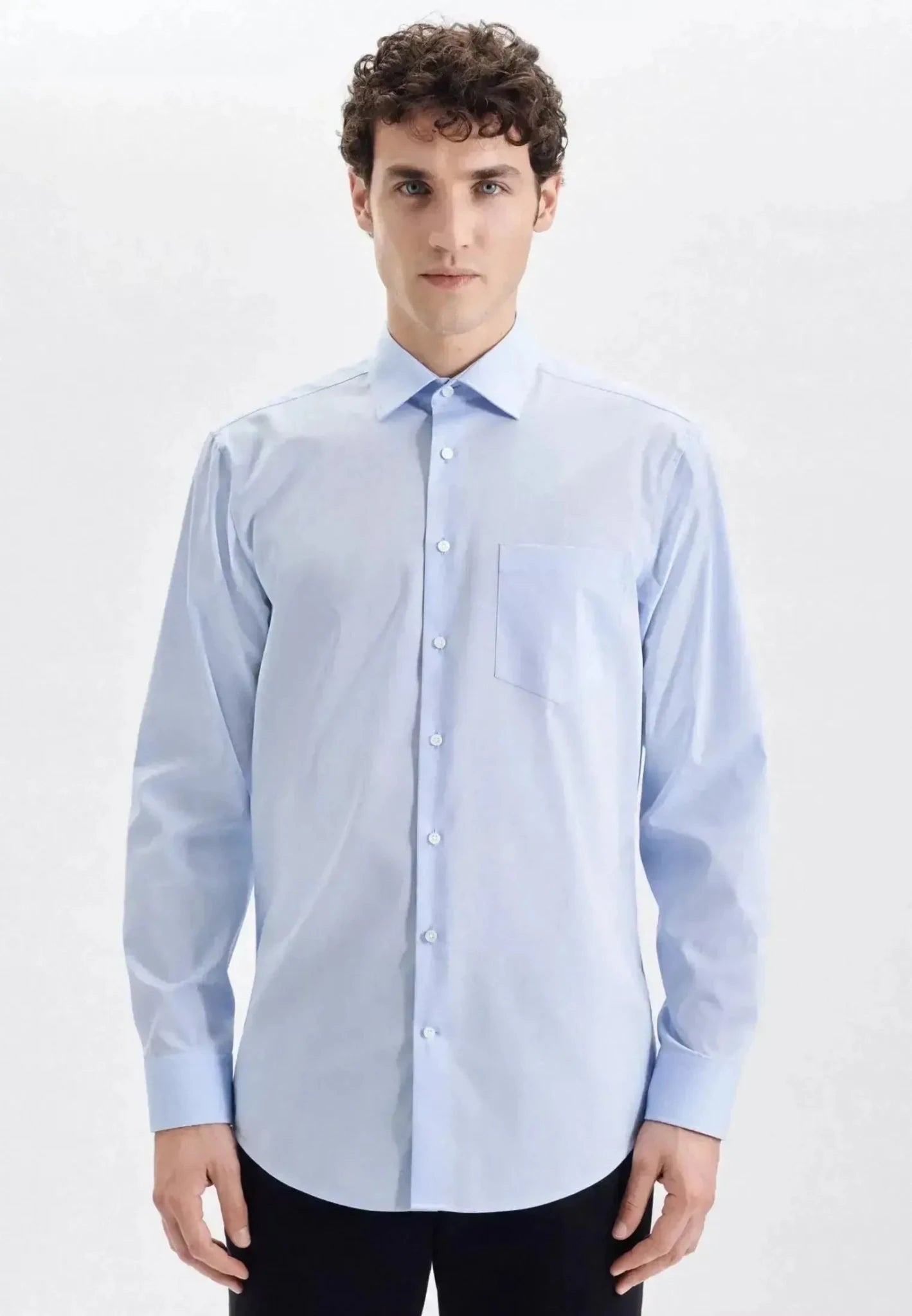 Seidensticker Regular Fit No Iron Kent Collar Business Shirt Light Blue - northern threads