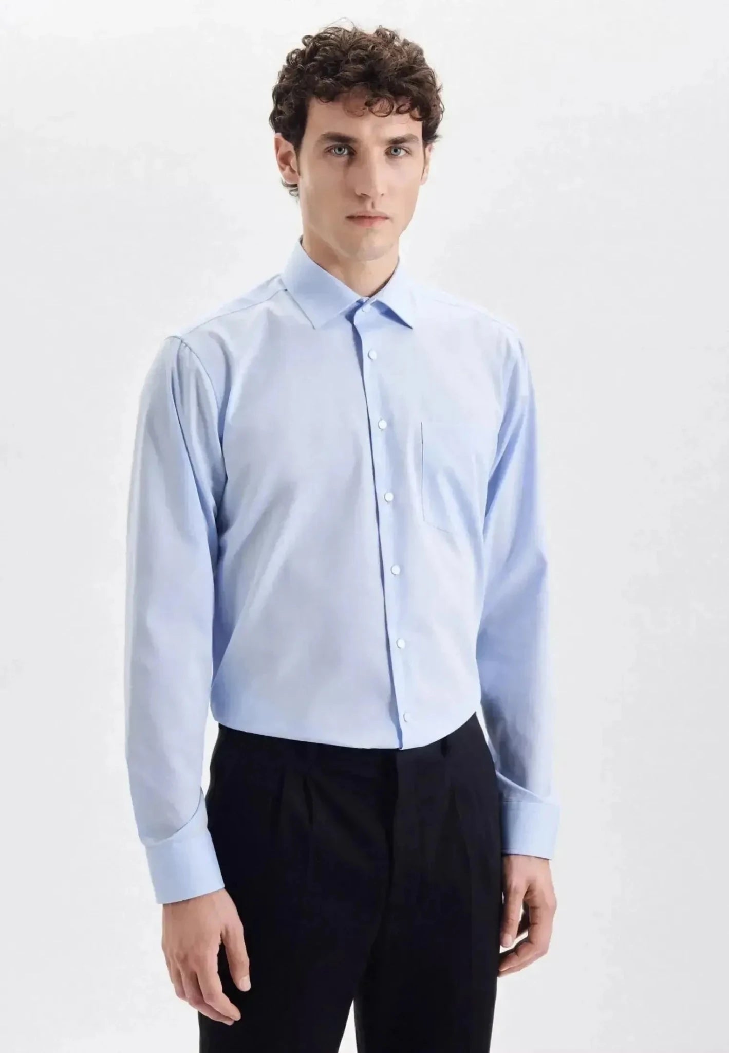 Seidensticker Regular Fit No Iron Kent Collar Business Shirt Light Blue - northern threads