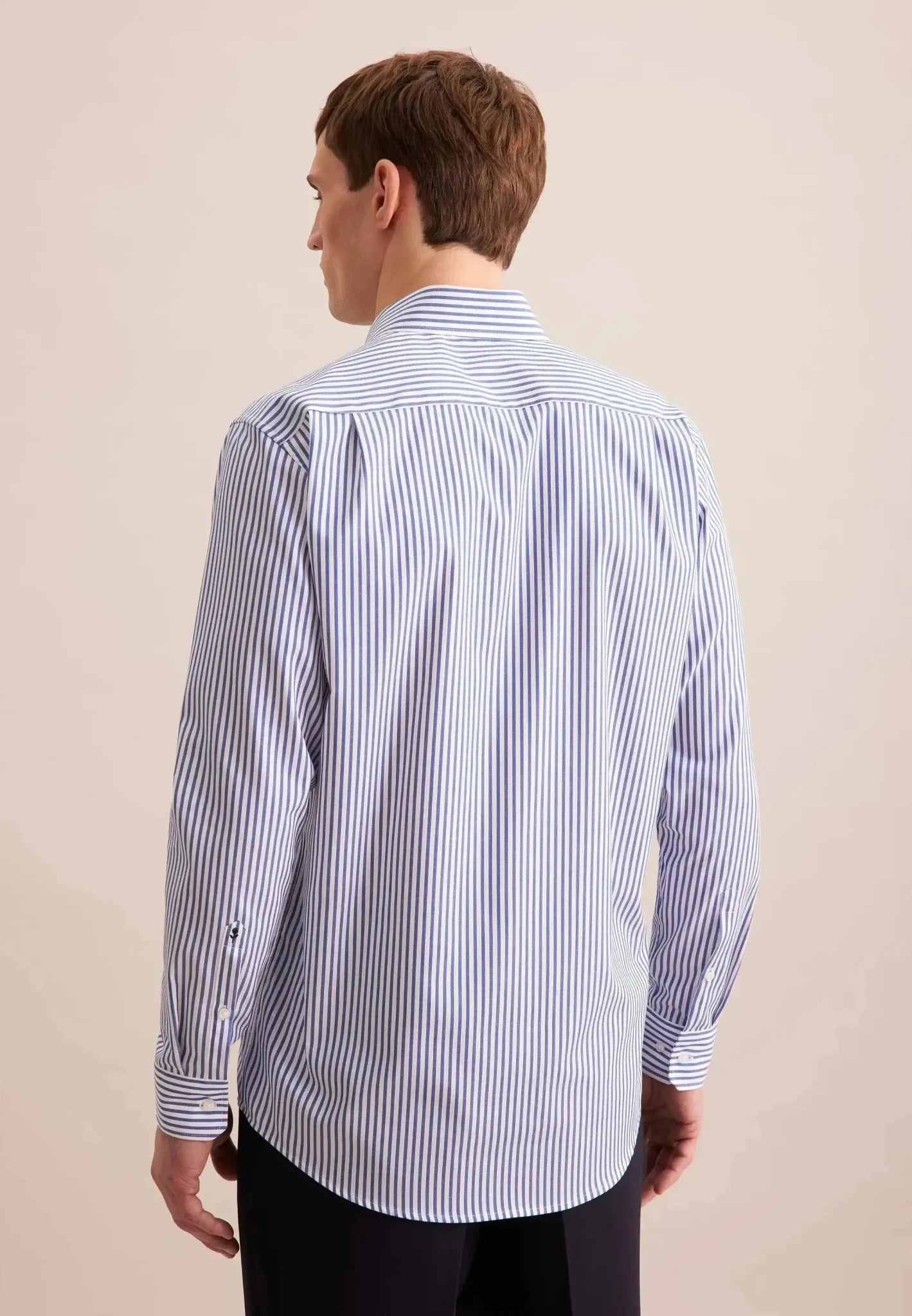 Seidensticker Regular Fit No Iron Spread Kent Structured Stripe Business Shirt Mid Blue - northern threads